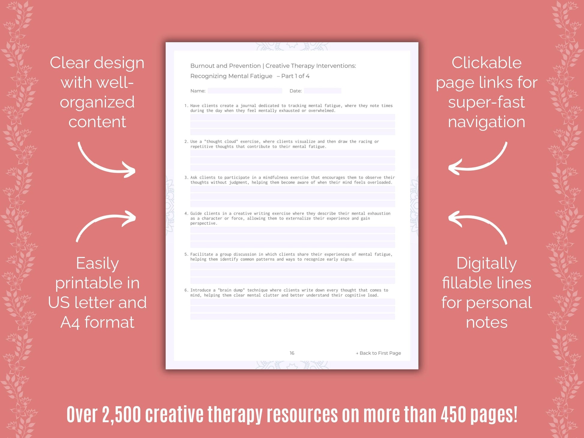 Burnout and Prevention Creative Therapy Counseling Templates