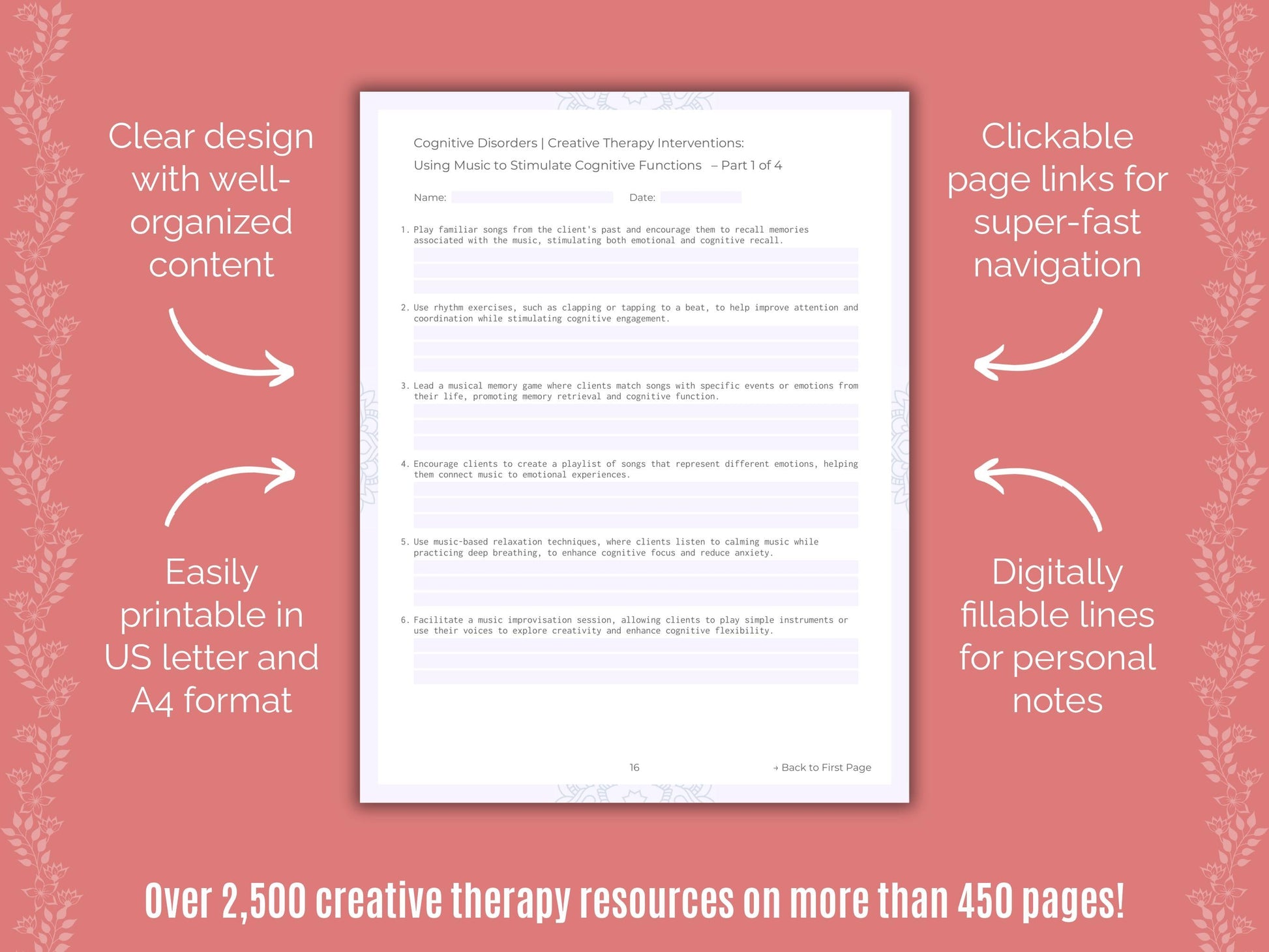 Cognitive Disorders Creative Therapy Counseling Templates