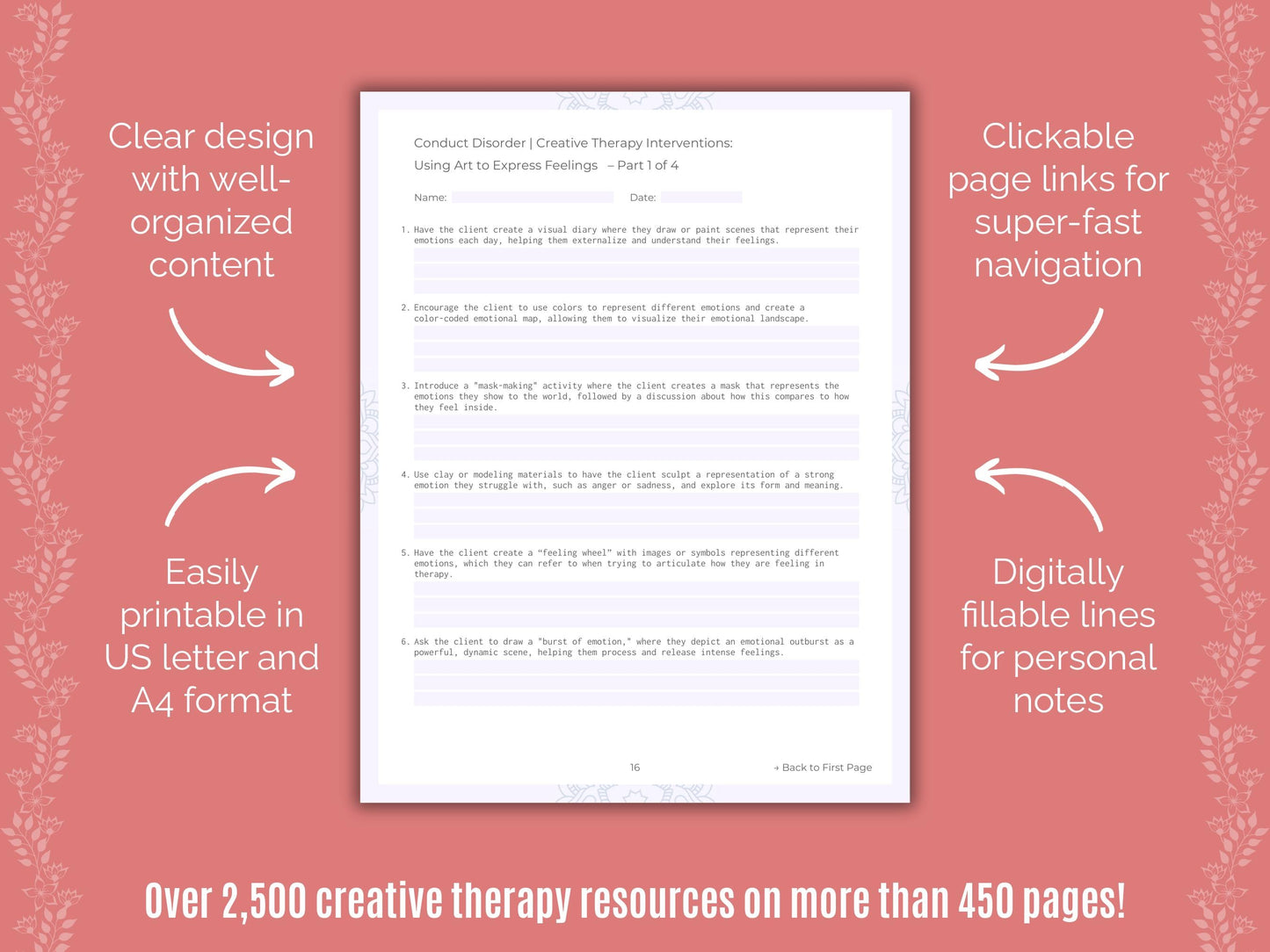 Conduct Disorder Creative Therapy Counseling Templates