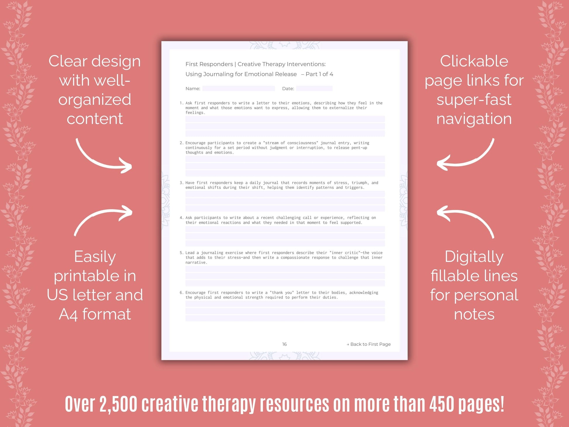First Responders Creative Therapy Counseling Templates