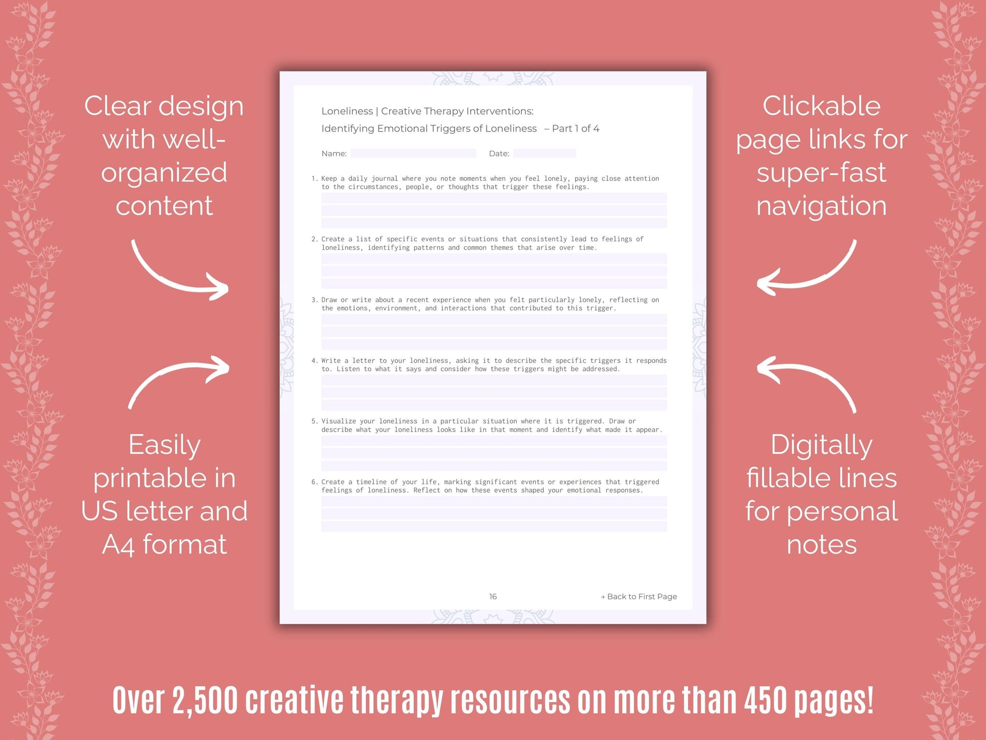 Loneliness Creative Therapy Counseling Templates