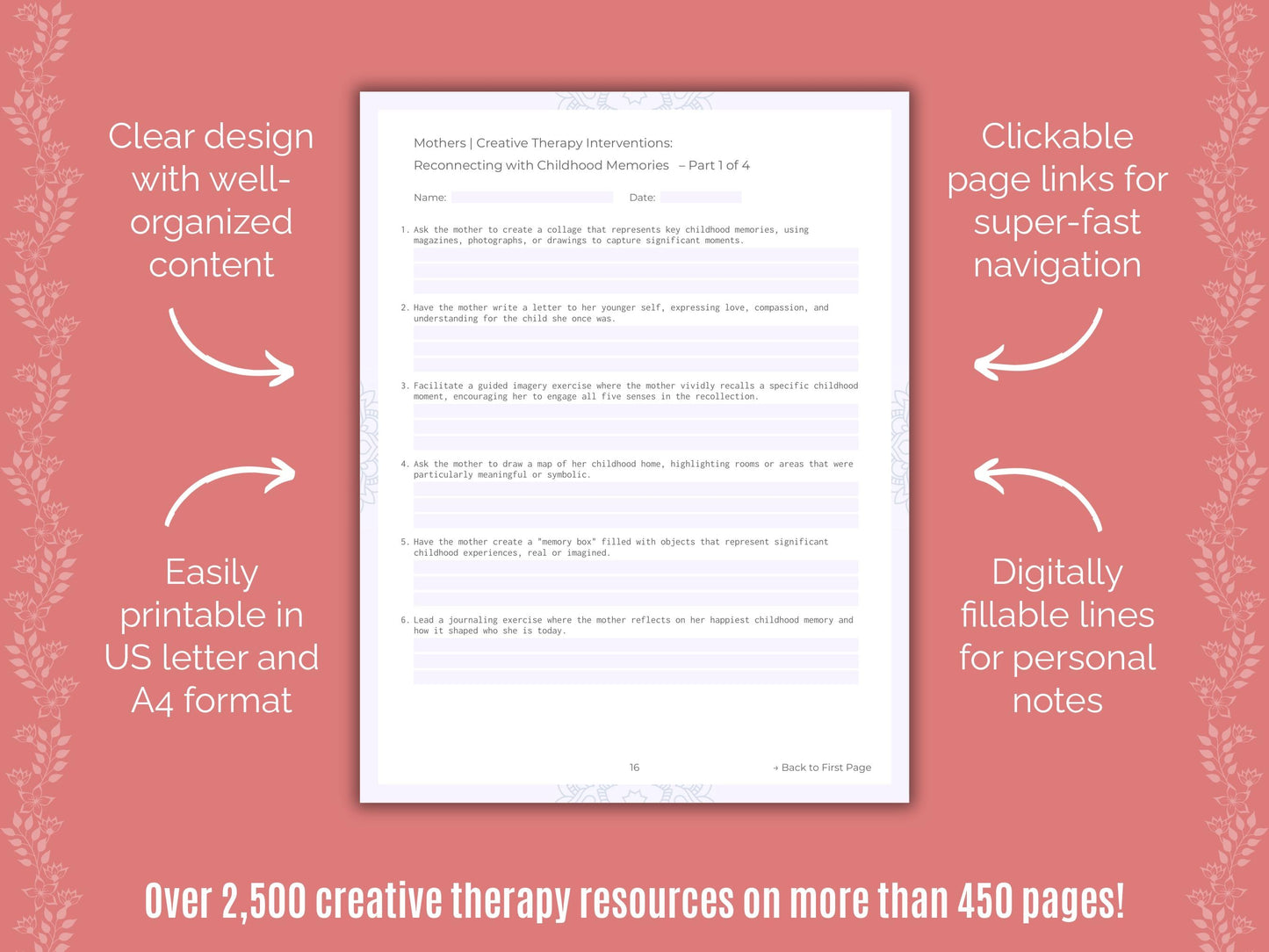 Mothers Creative Therapy Counseling Templates