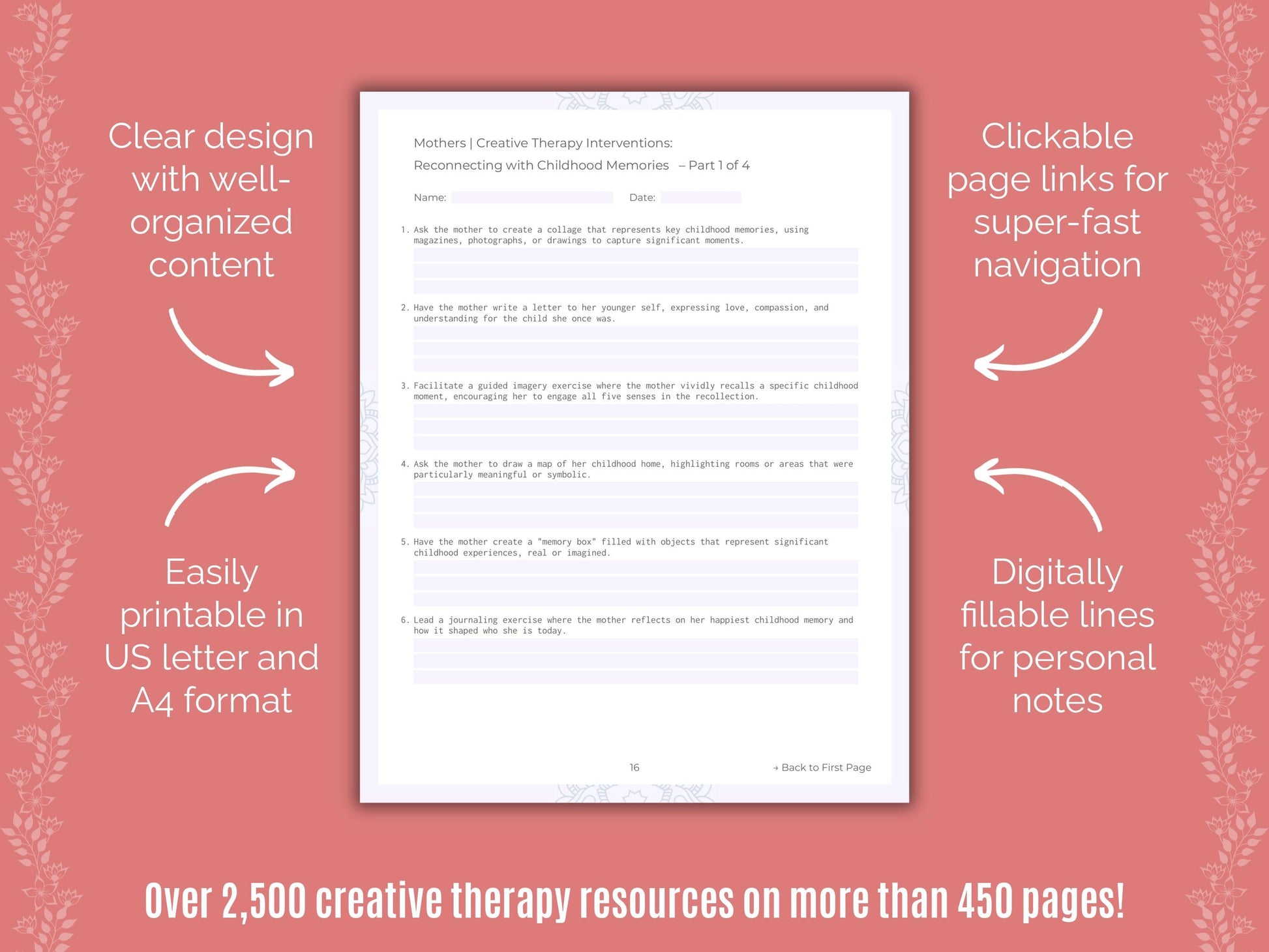 Mothers Creative Therapy Counseling Templates