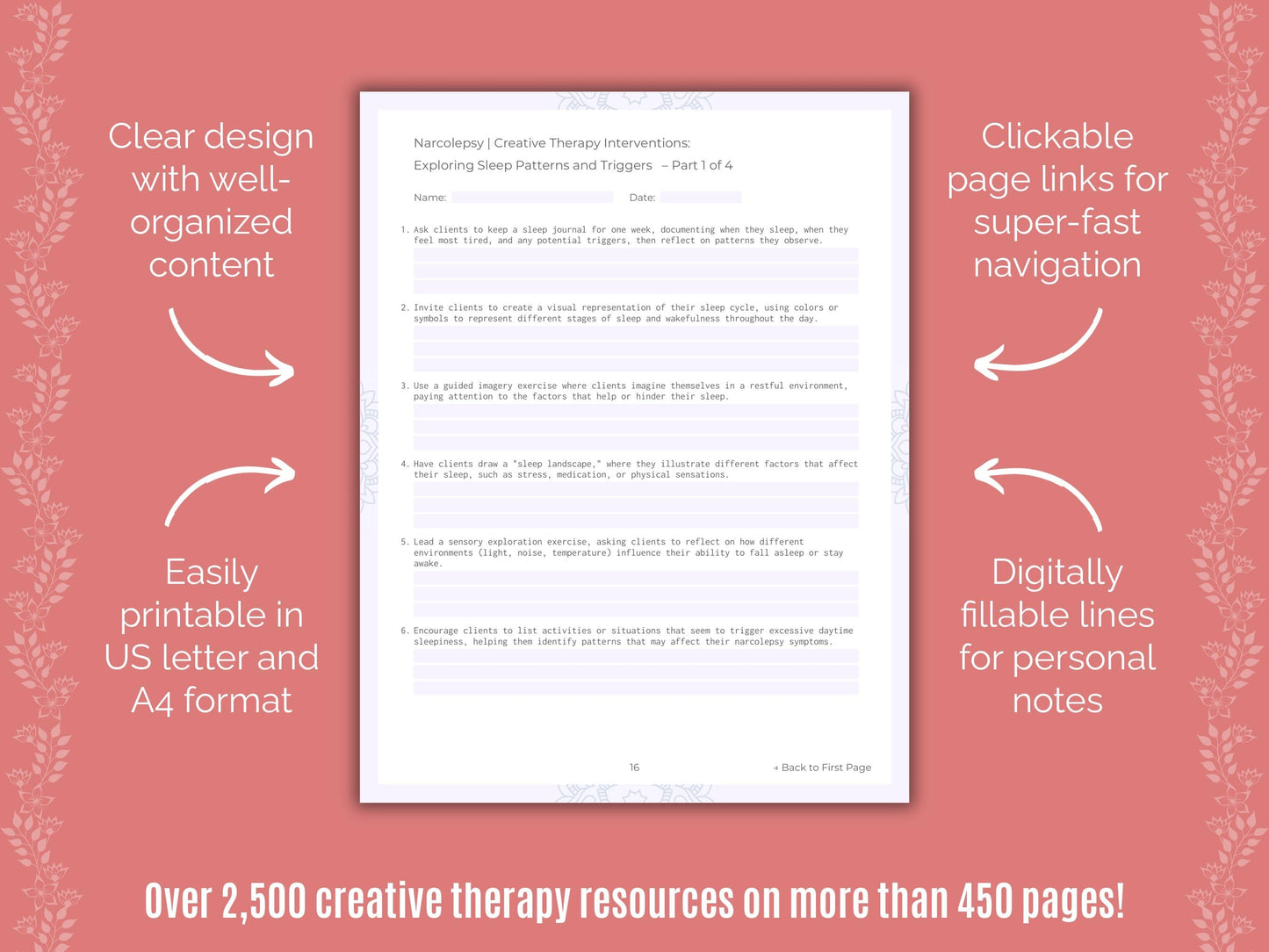 Narcolepsy Creative Therapy Counseling Templates