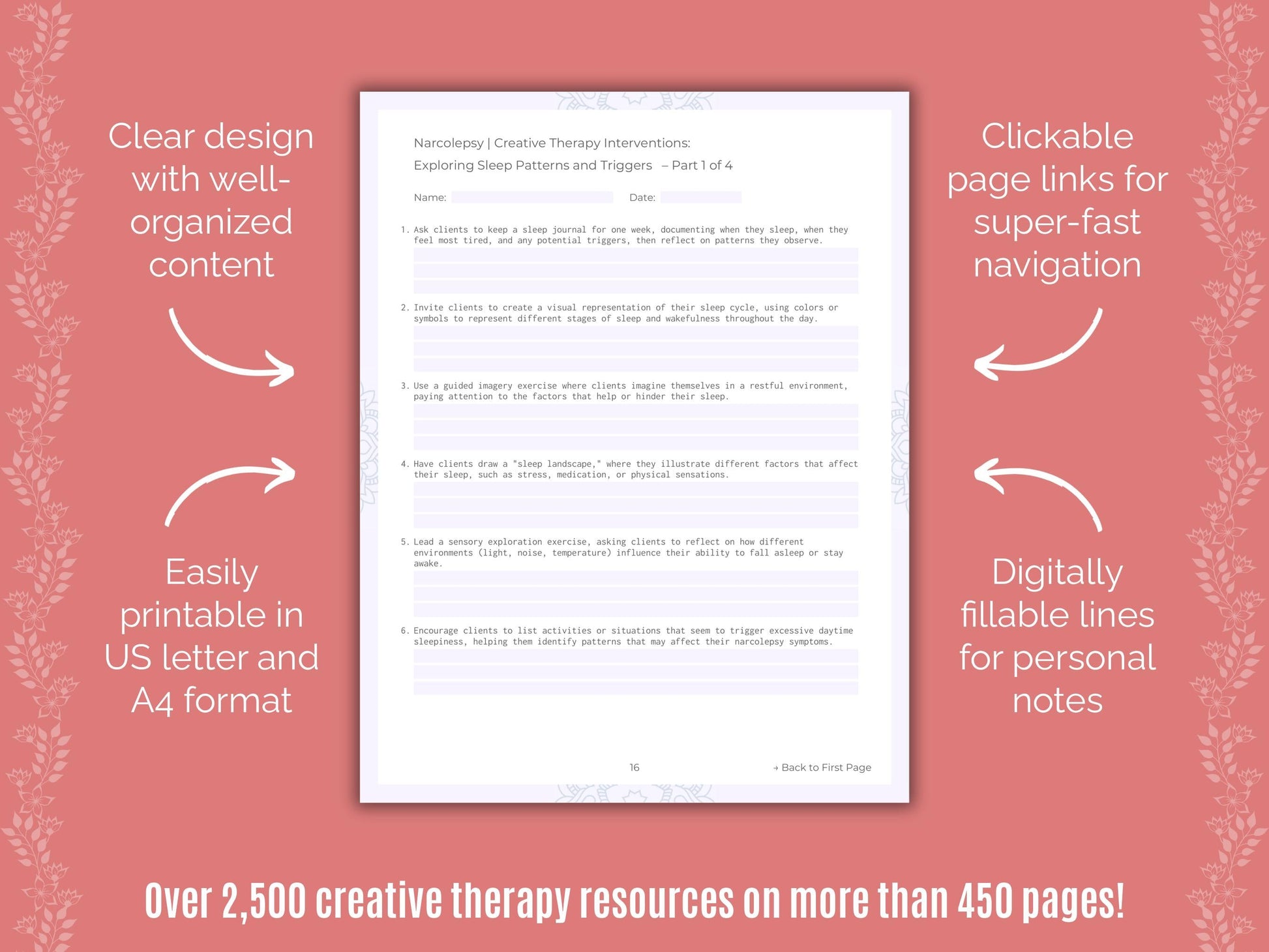 Narcolepsy Creative Therapy Counseling Templates