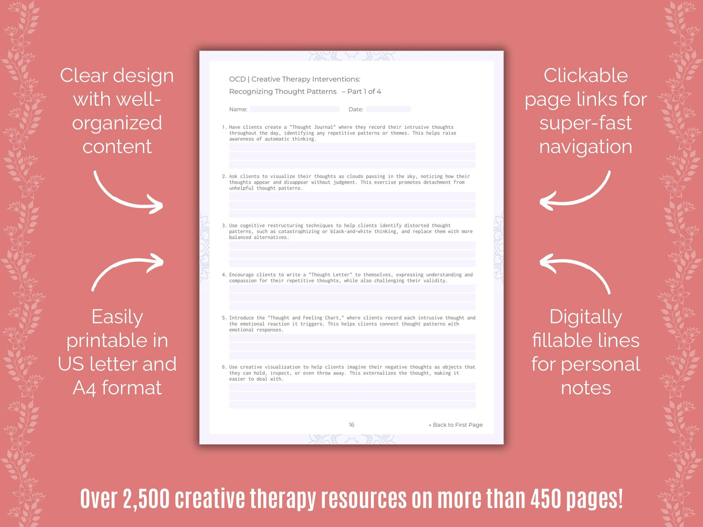 Obsessive-Compulsive Disorder (OCD) Creative Therapy Counseling Templates