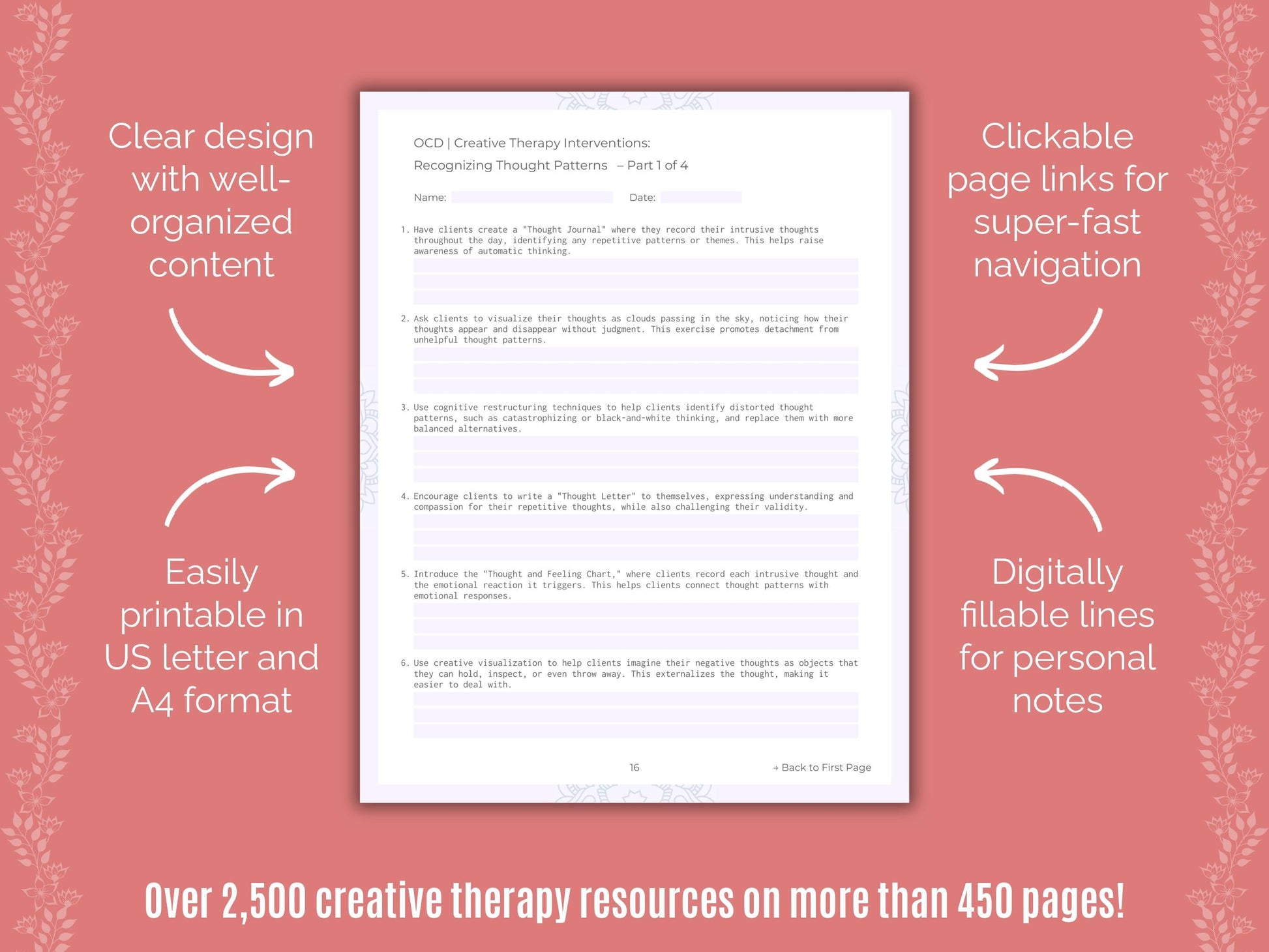 Obsessive-Compulsive Disorder (OCD) Creative Therapy Counseling Templates