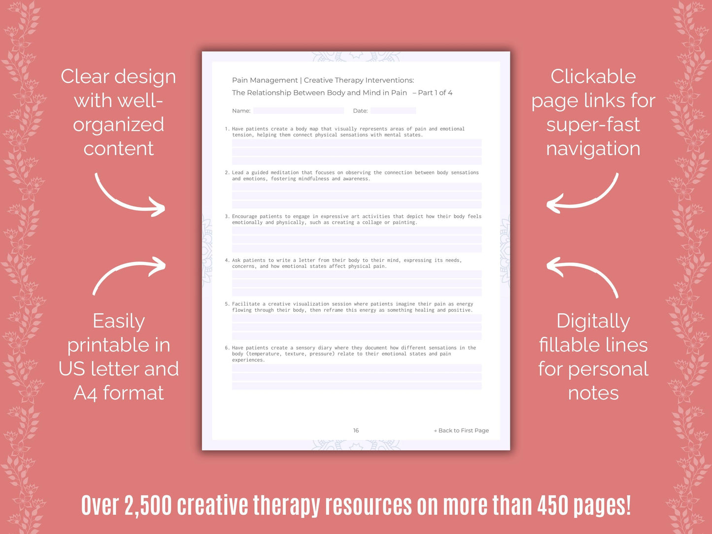 Pain Management Creative Therapy Counseling Templates