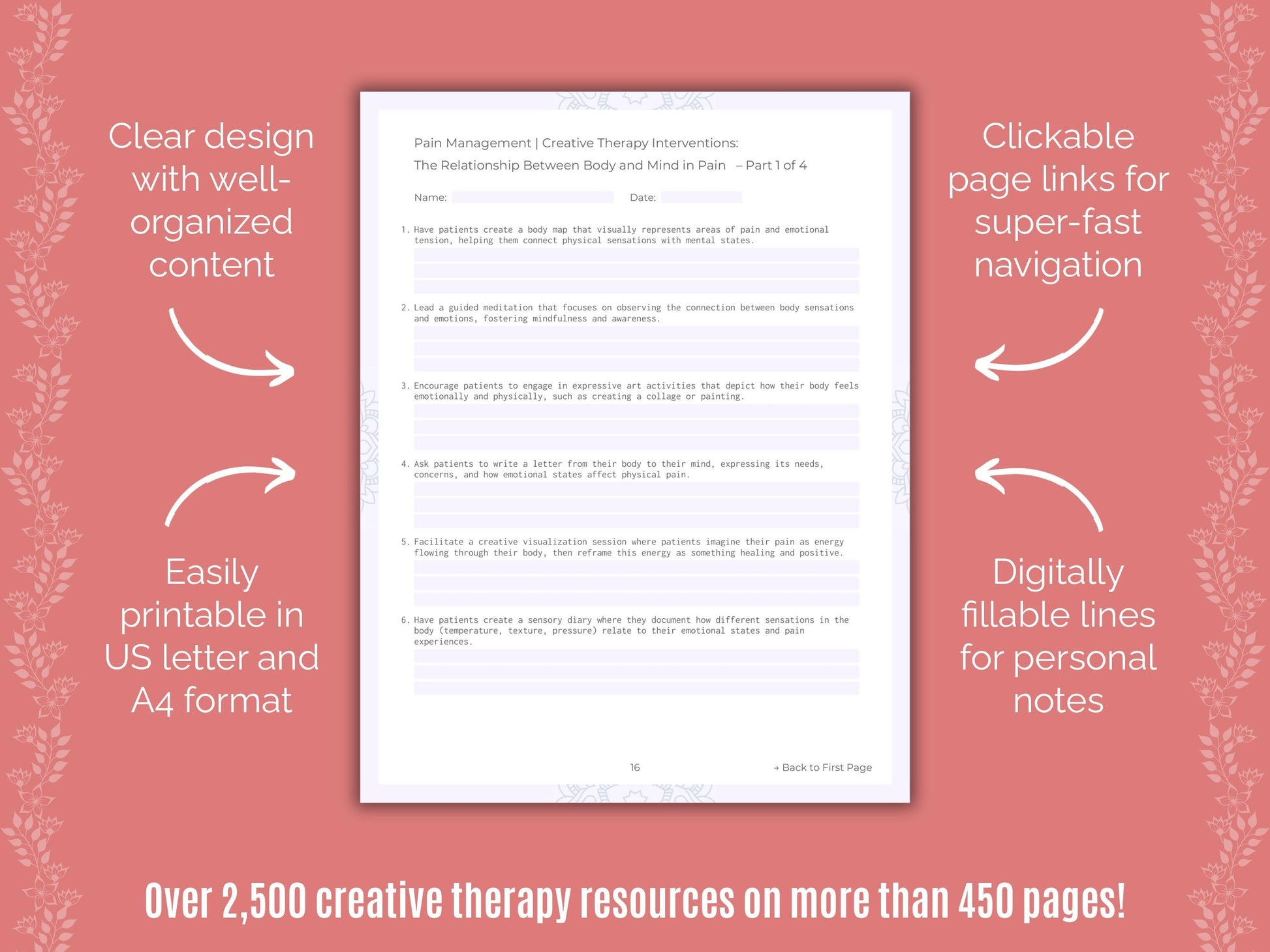 Pain Management Creative Therapy Counseling Templates