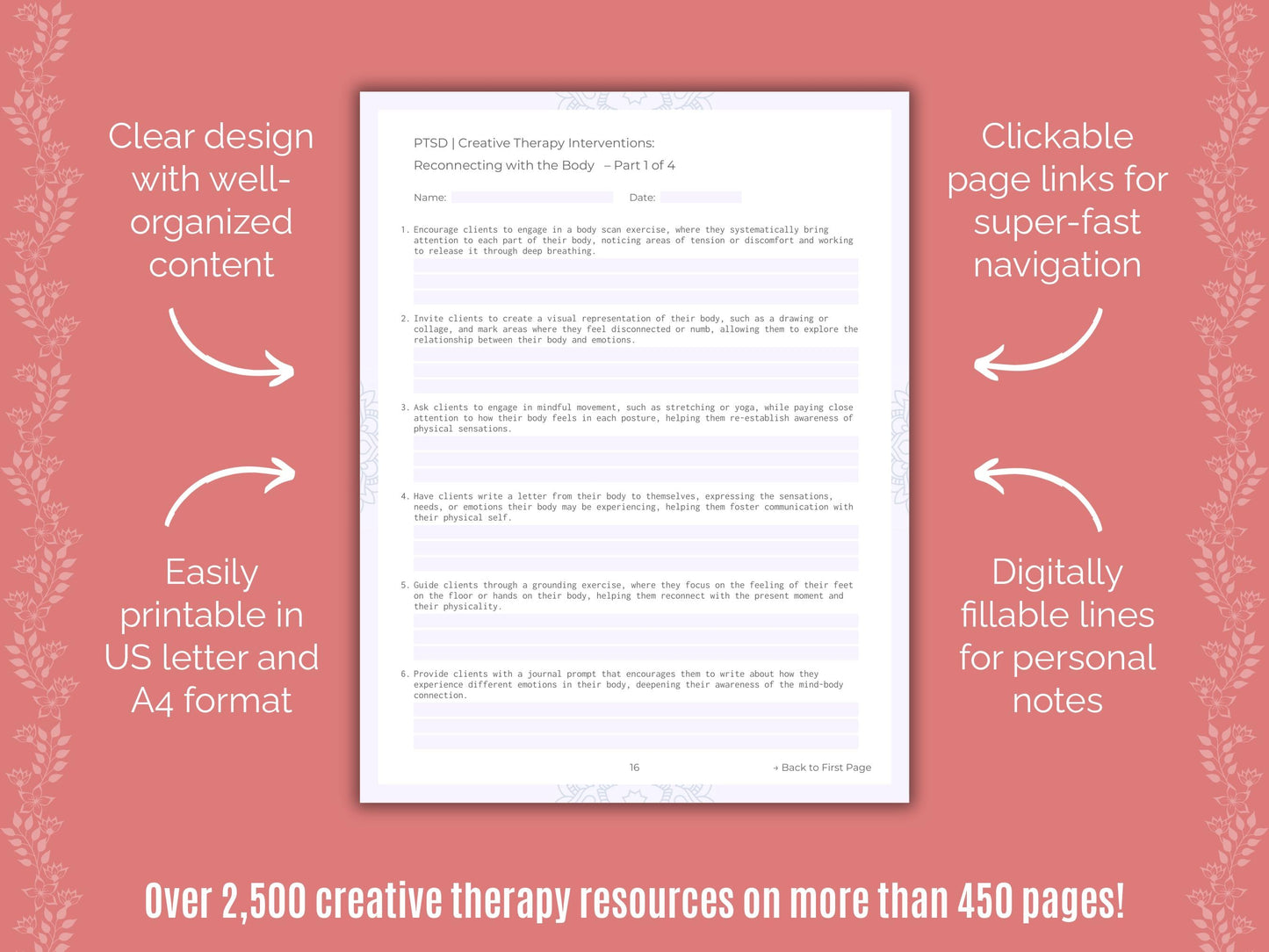 Post-Traumatic Stress Disorder (PTSD) Creative Therapy Counseling Templates