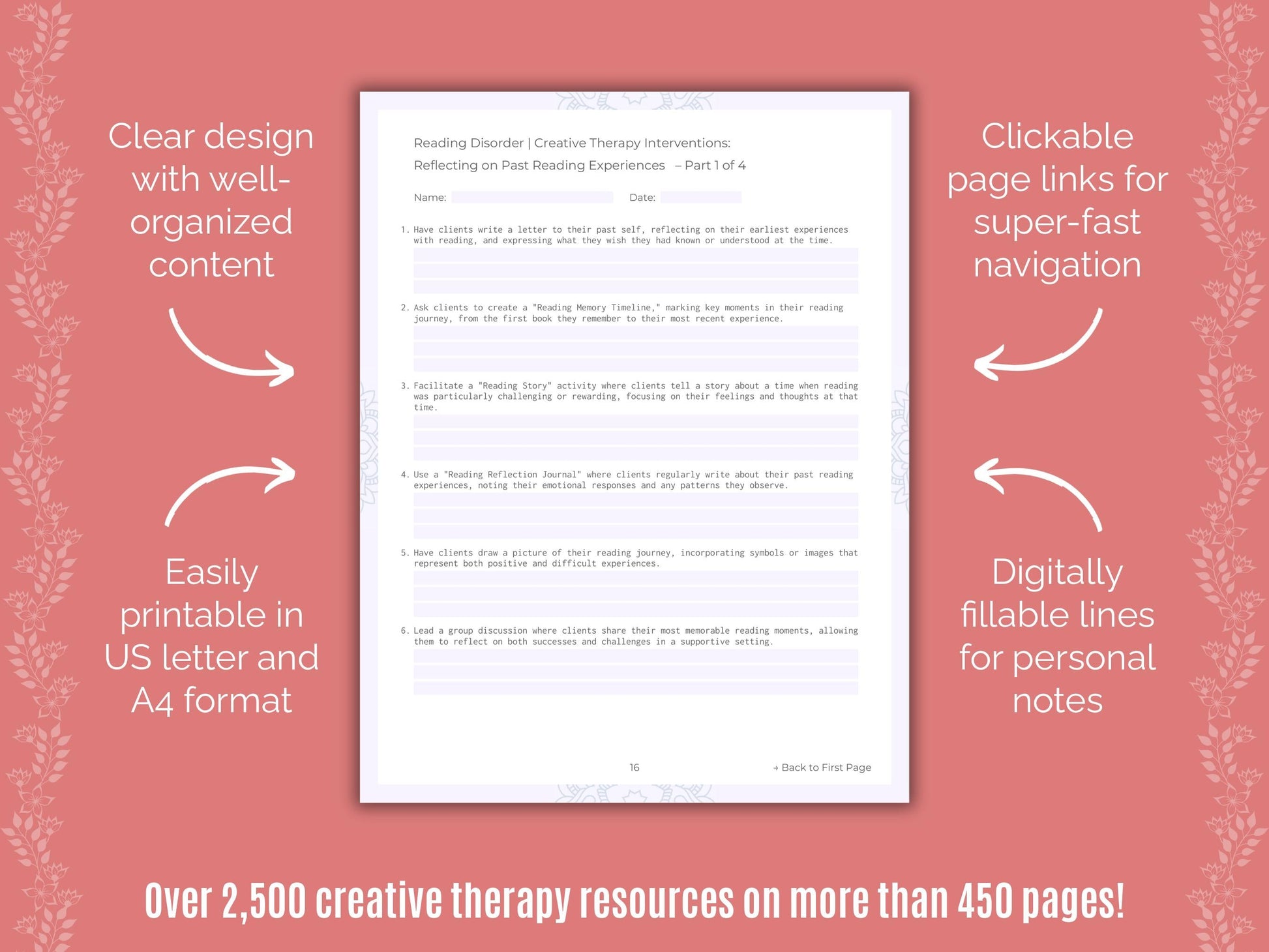 Reading Disorder Creative Therapy Counseling Templates