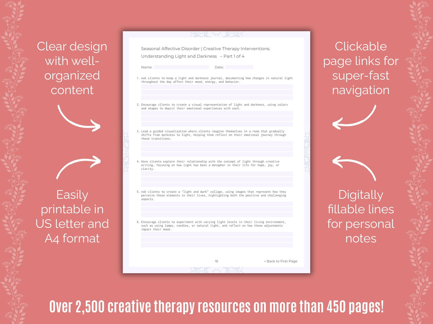 Seasonal Affective Disorder Creative Therapy Counseling Templates