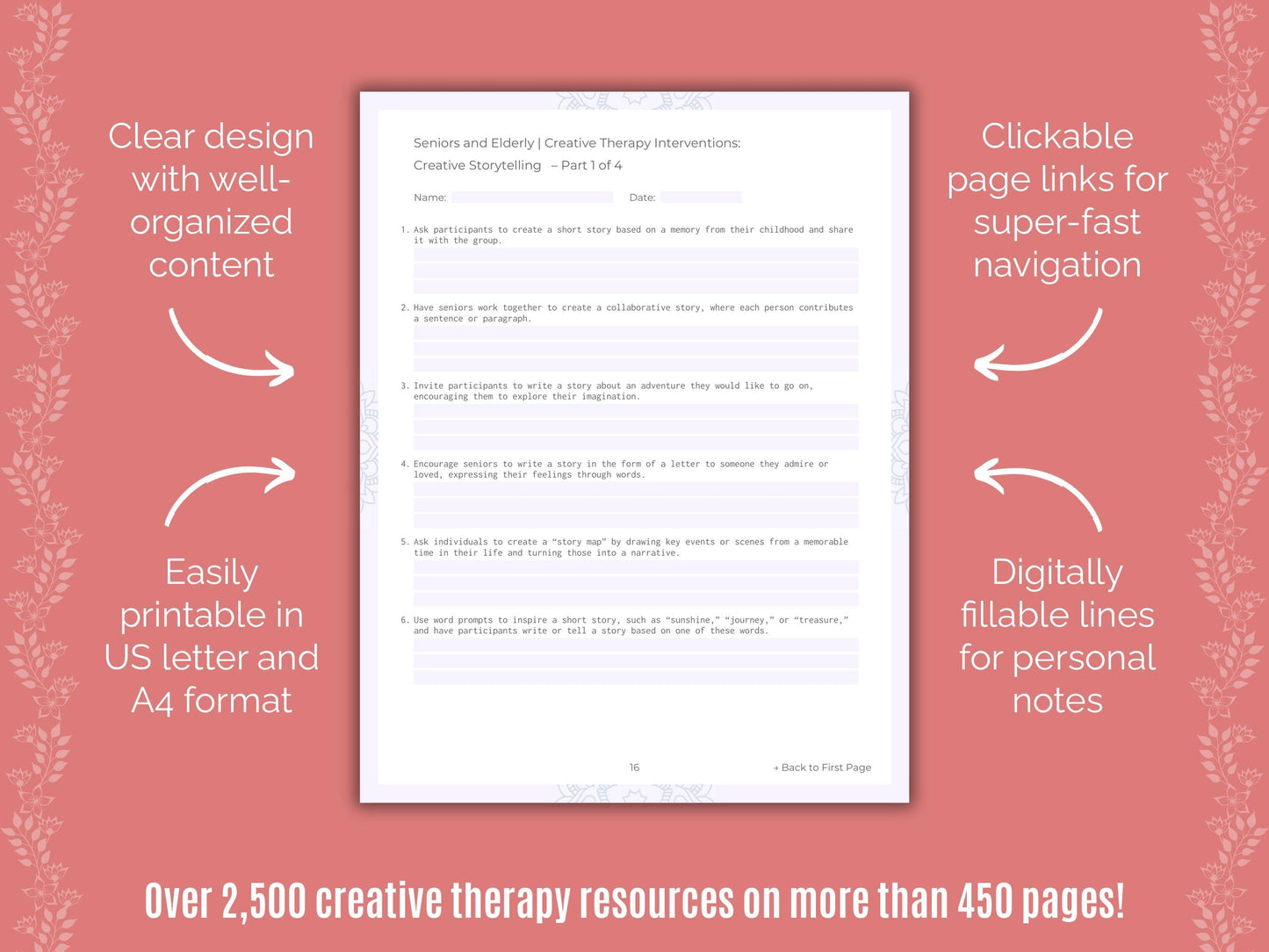 Seniors and Elderly Creative Therapy Counseling Templates