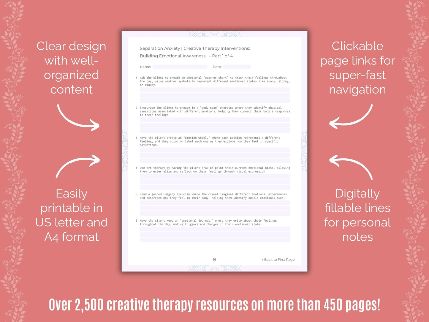 Separation Anxiety Creative Therapy Counseling Templates