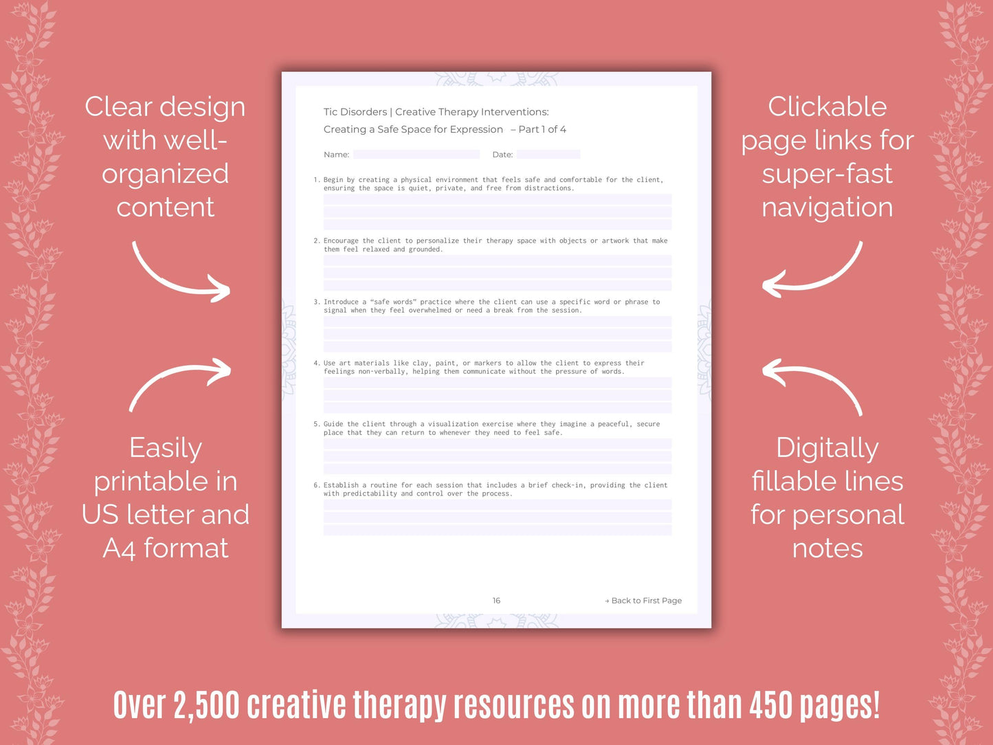 Tic Disorders Creative Therapy Counseling Templates