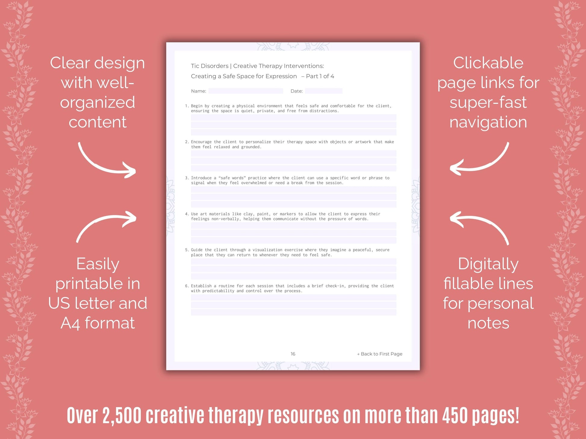 Tic Disorders Creative Therapy Counseling Templates