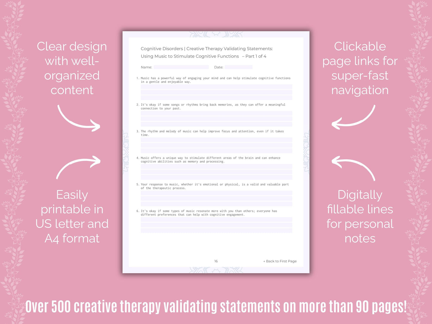 Cognitive Disorders Creative Therapy Counseling Templates