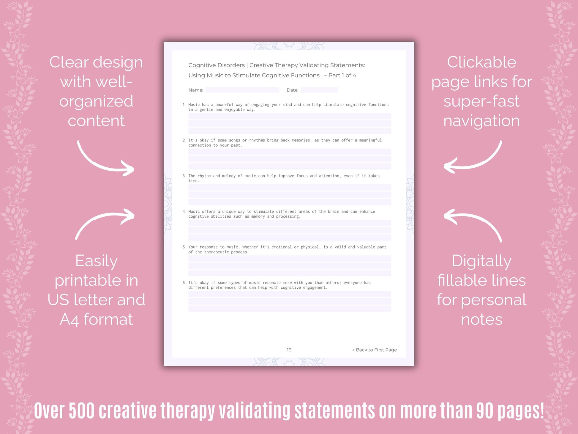 Cognitive Disorders Creative Therapy Counseling Templates