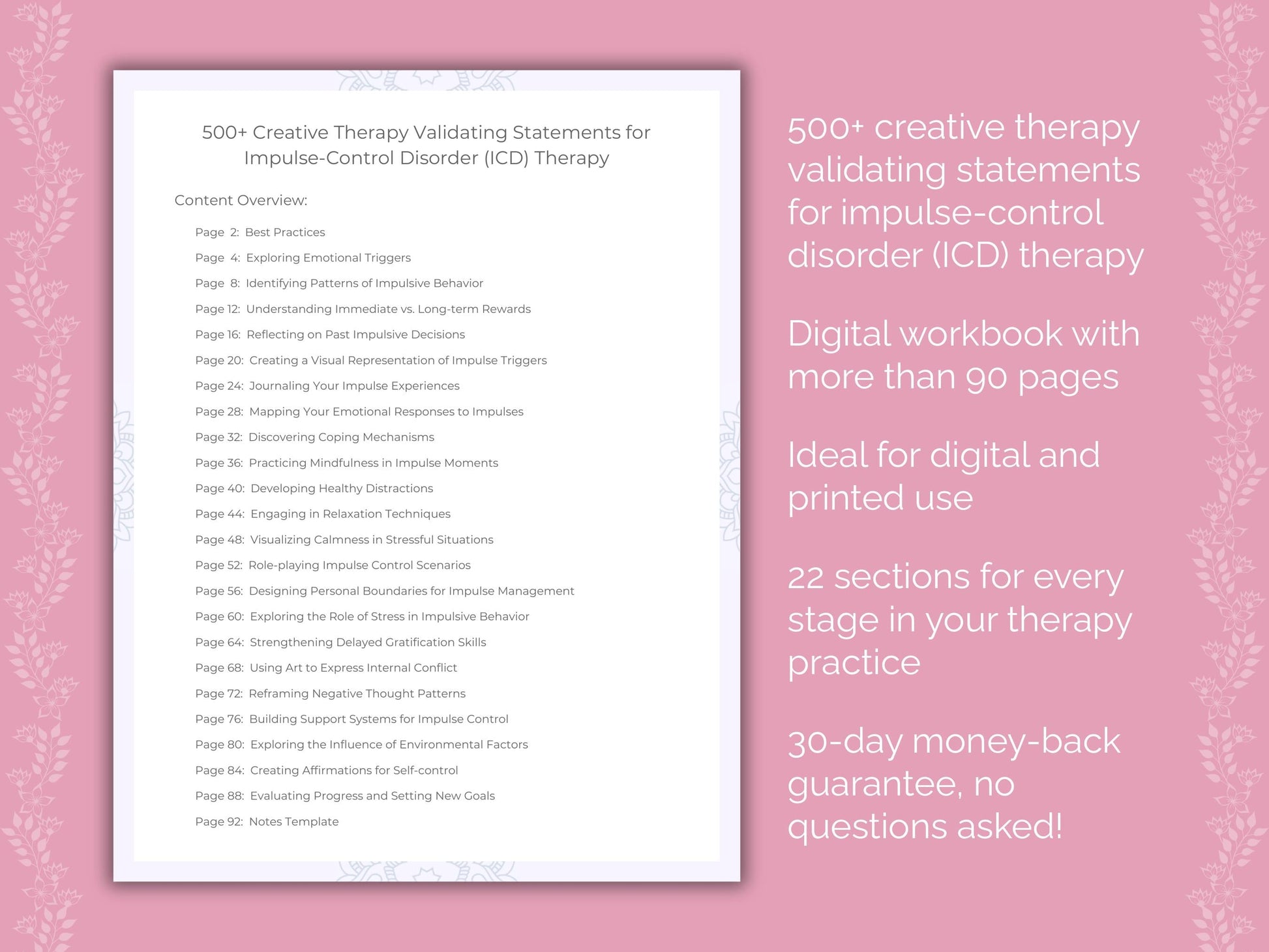 Impulse-Control Disorder (ICD) Creative Therapy Therapist Worksheets