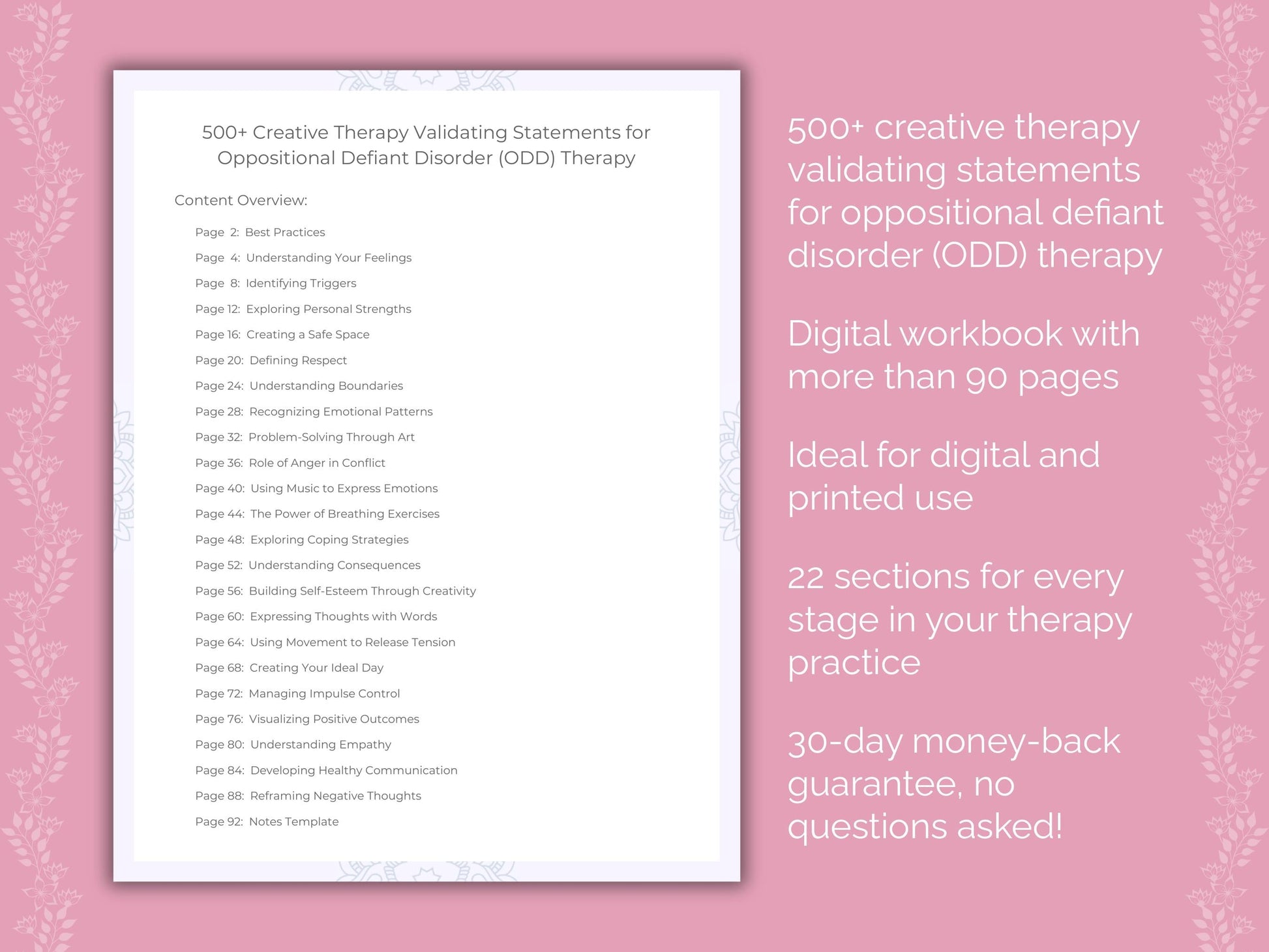 Oppositional Defiant Disorder (ODD) Creative Therapy Therapist Worksheets