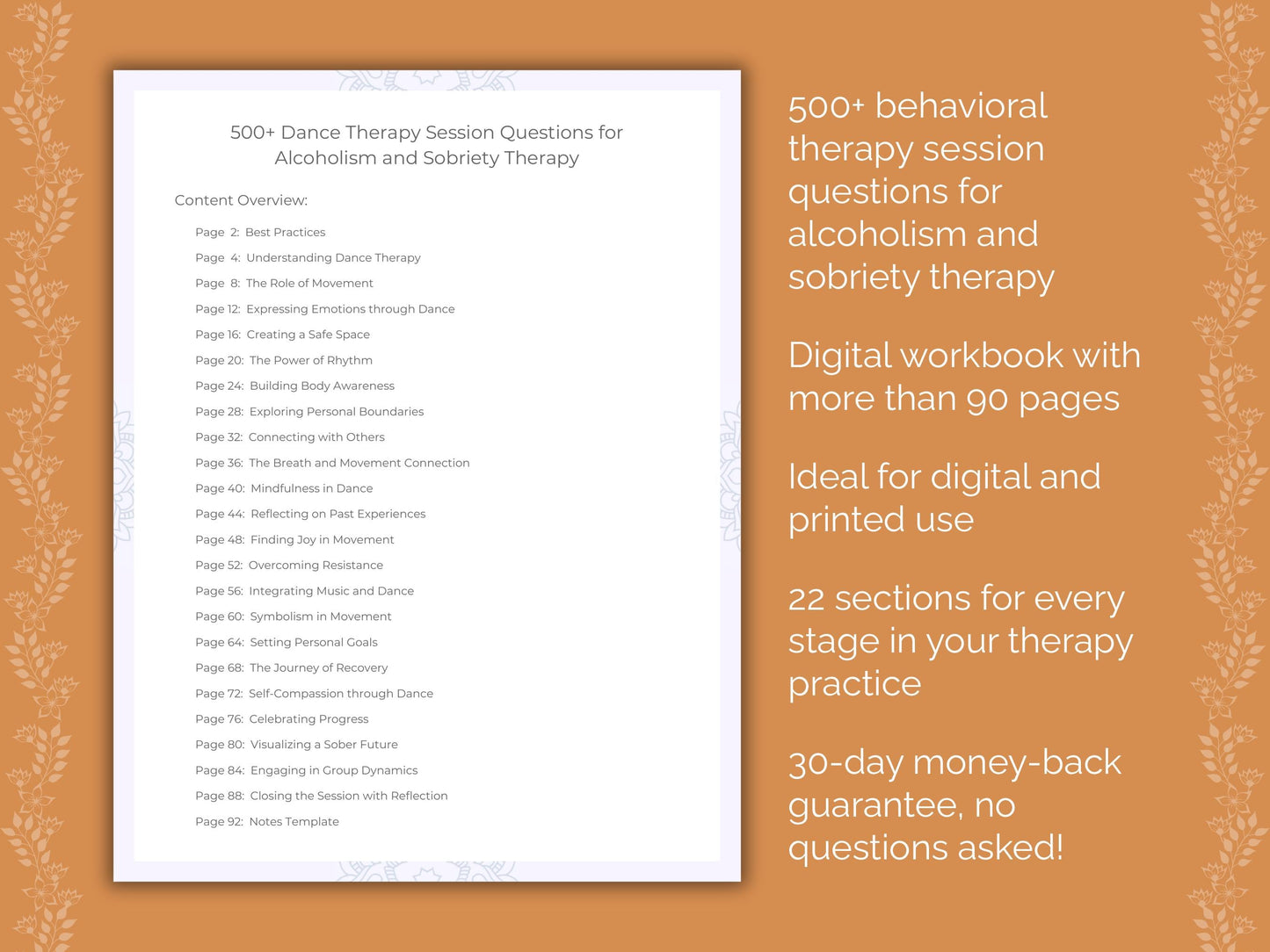 Alcoholism and Sobriety Dance Therapy Therapist Worksheets