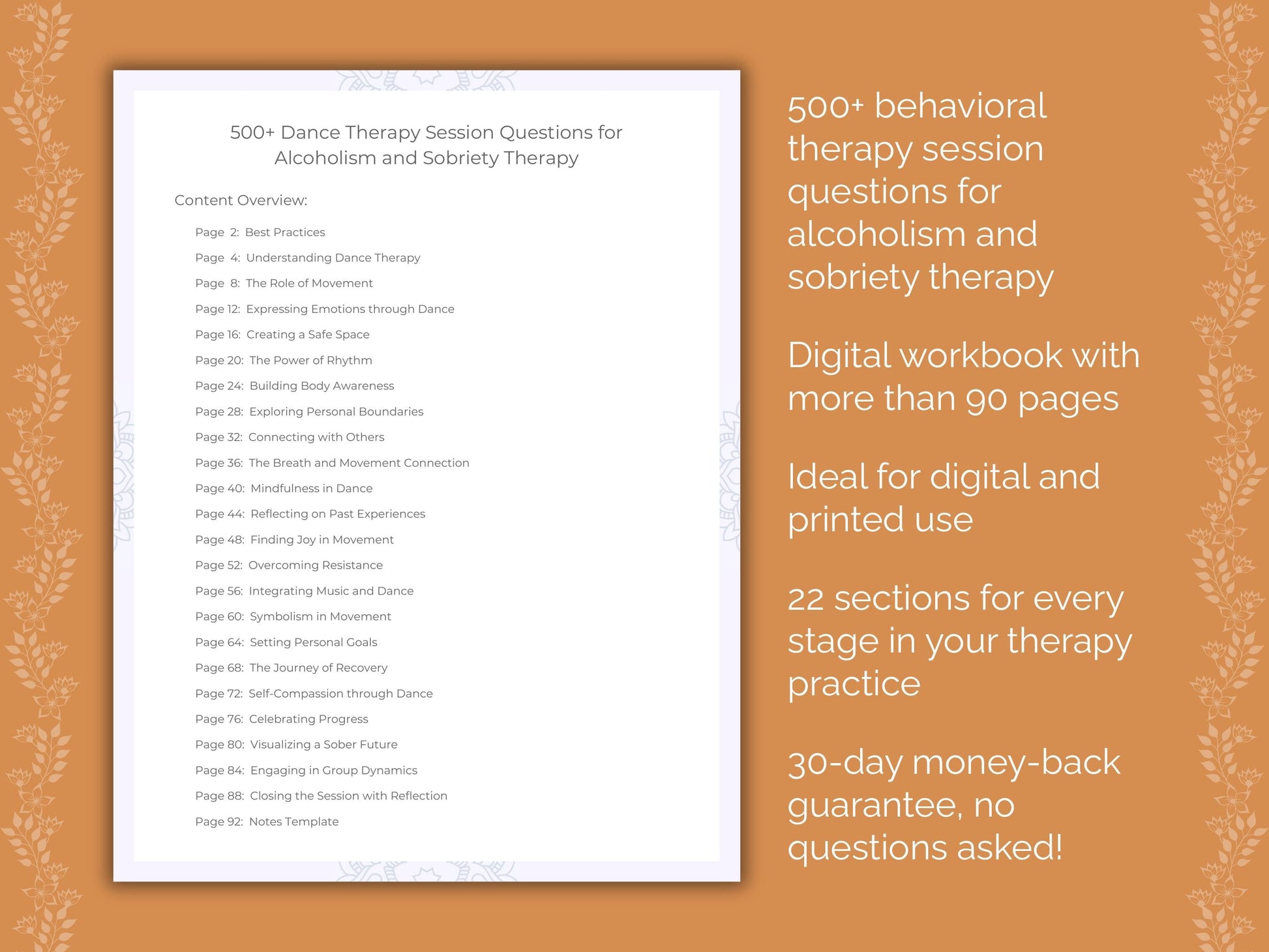 Alcoholism and Sobriety Dance Therapy Therapist Worksheets