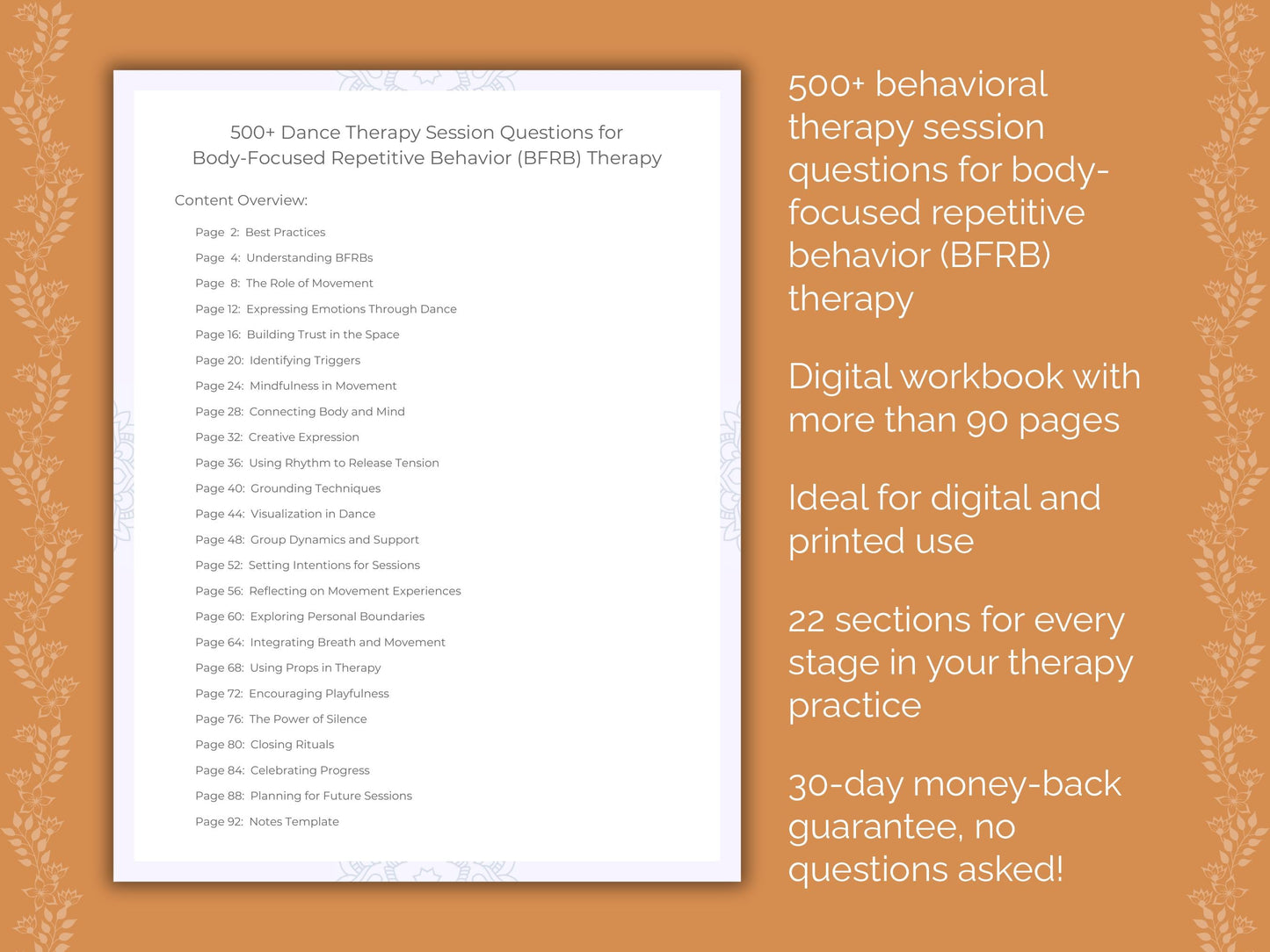 Body-Focused Repetitive Behavior (BFRB) Dance Therapy Therapist Worksheets