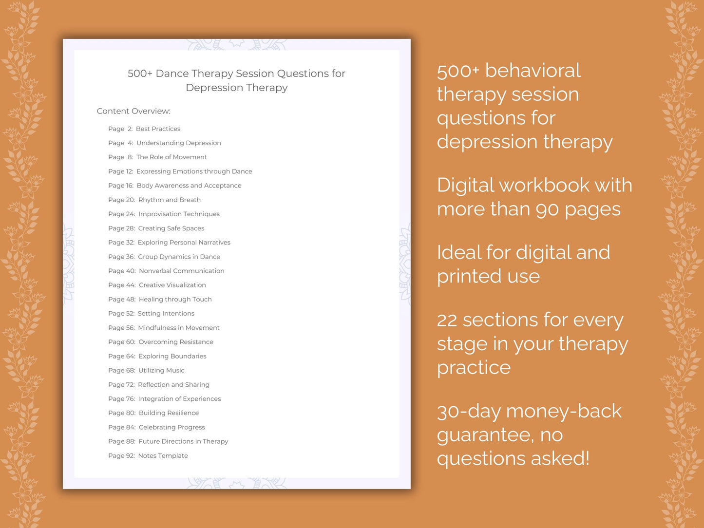 Depression Dance Therapy Therapist Worksheets