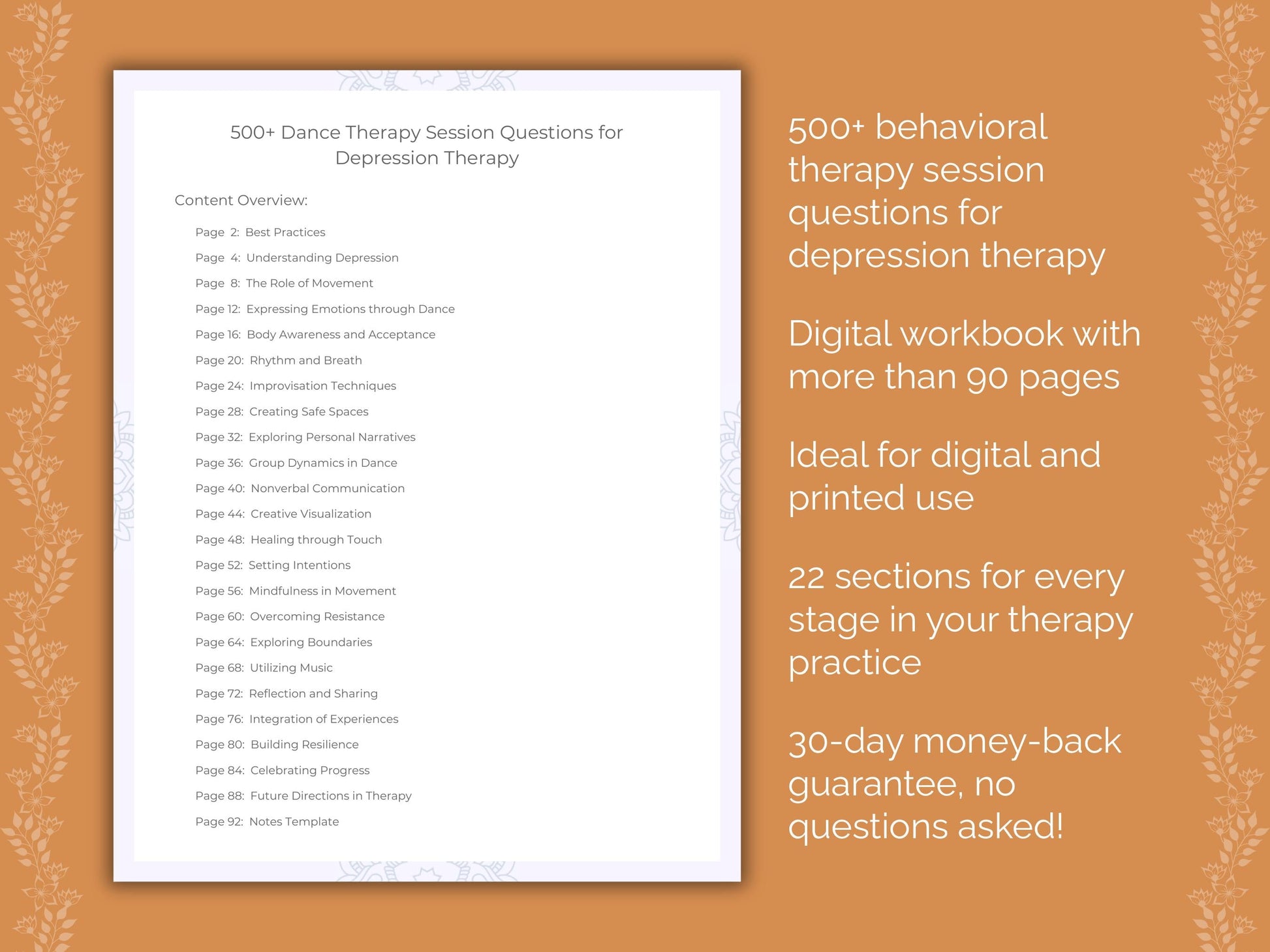 Depression Dance Therapy Therapist Worksheets