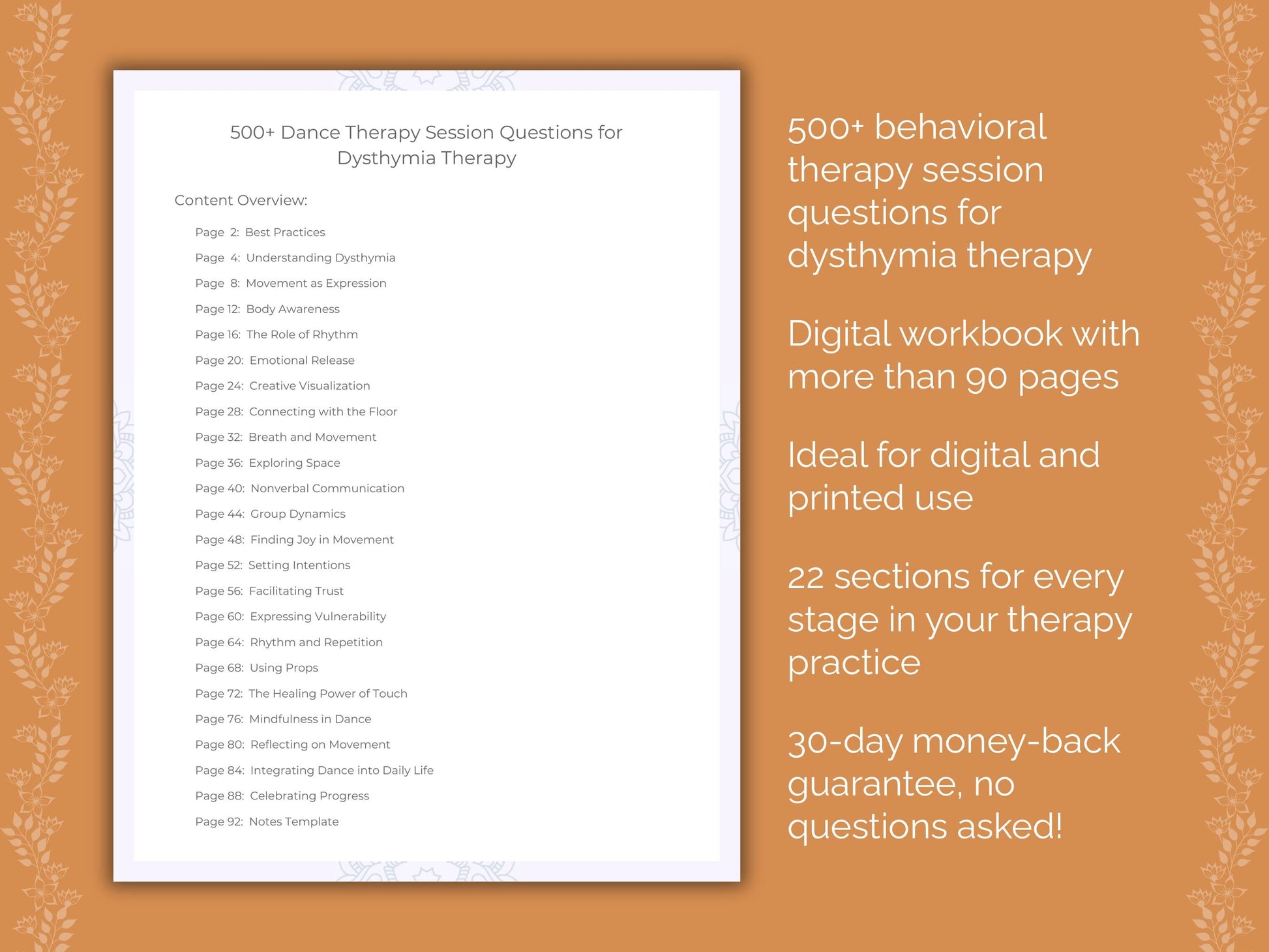 Dysthymia Dance Therapy Therapist Worksheets