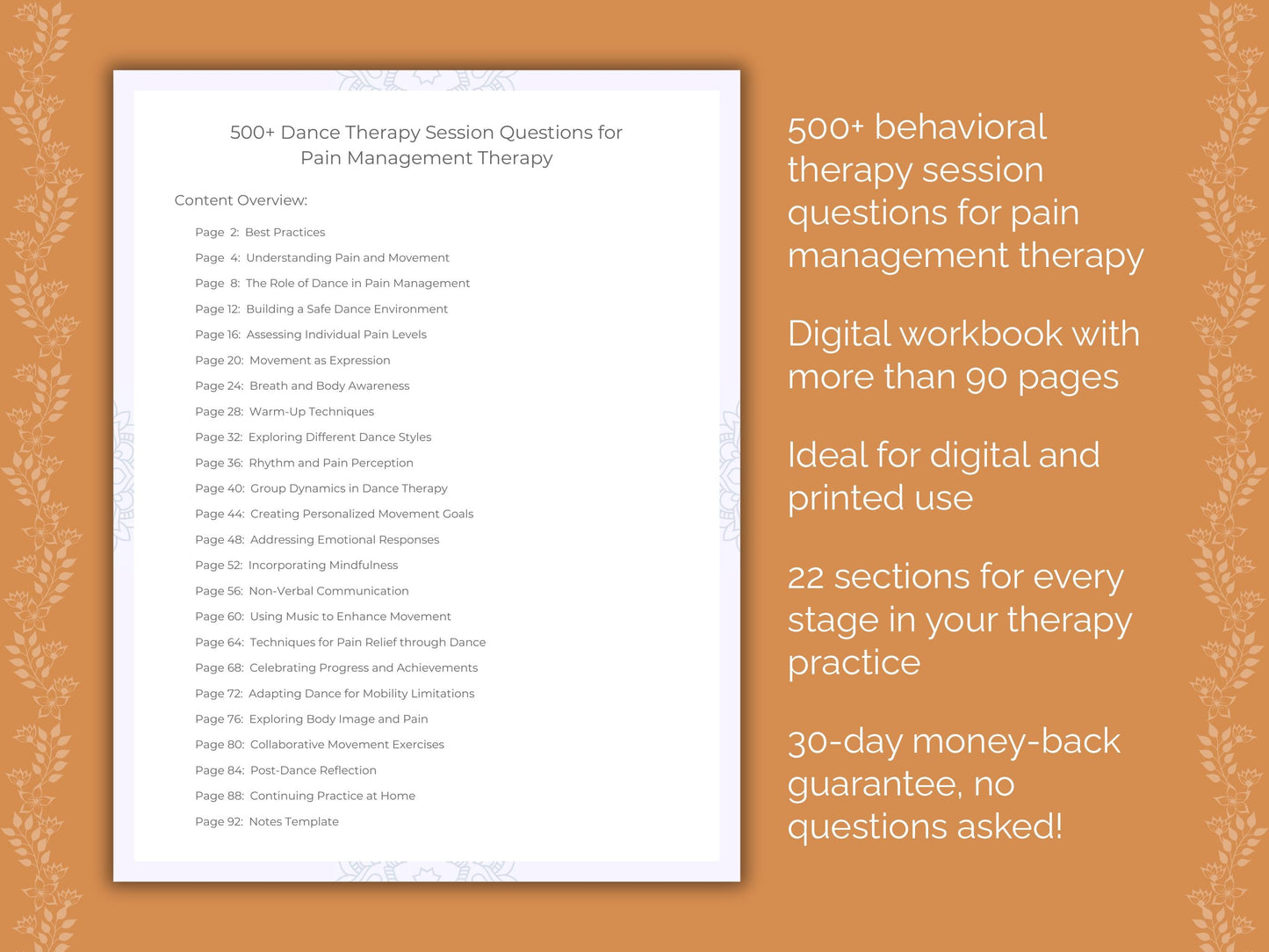 Pain Management Dance Therapy Therapist Worksheets