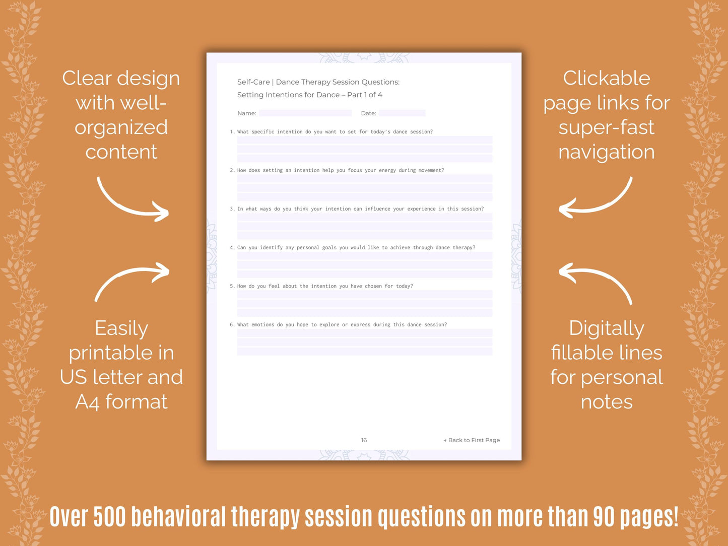 Self-Care Dance Therapy Counseling Templates