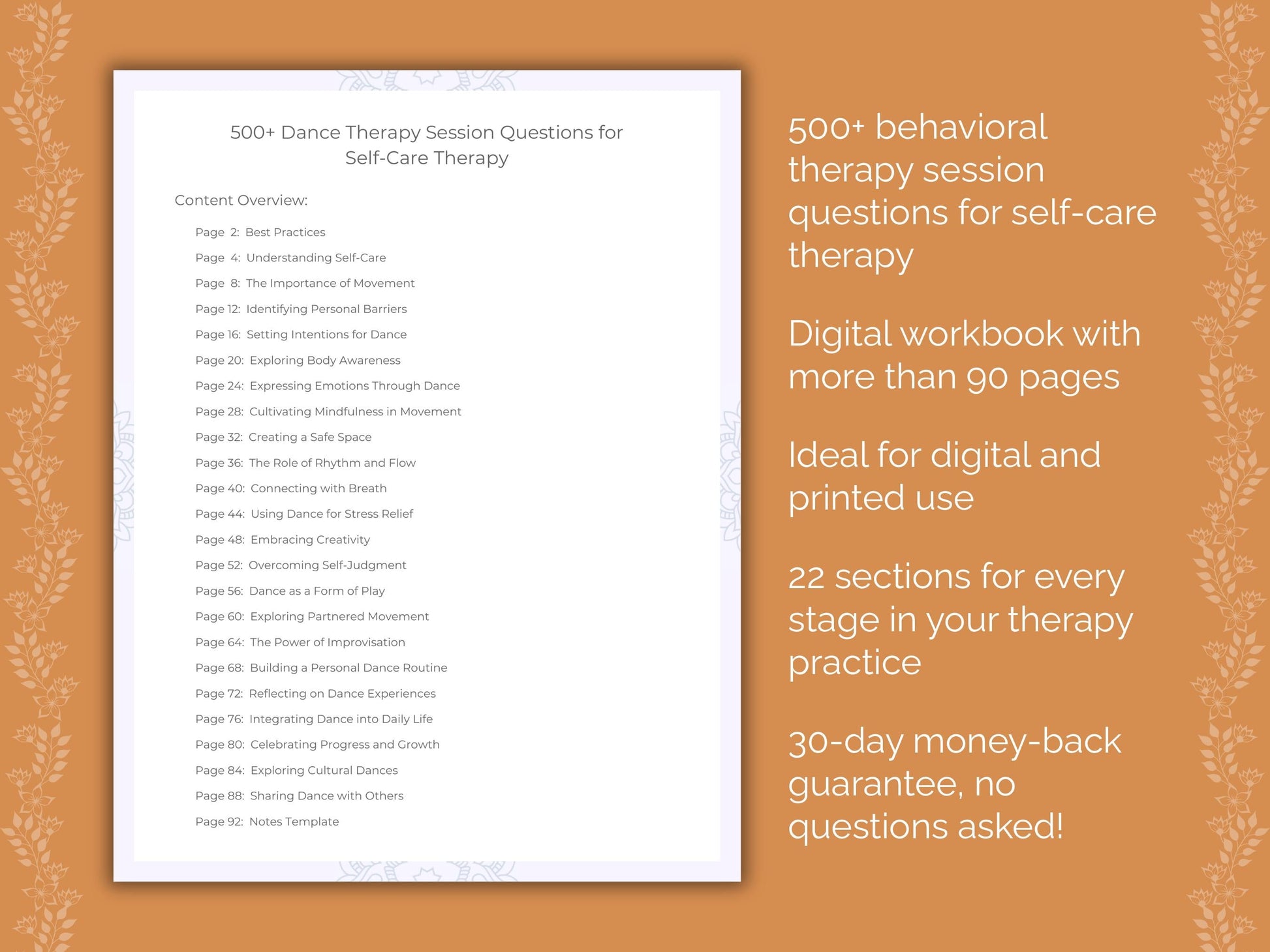 Self-Care Dance Therapy Therapist Worksheets