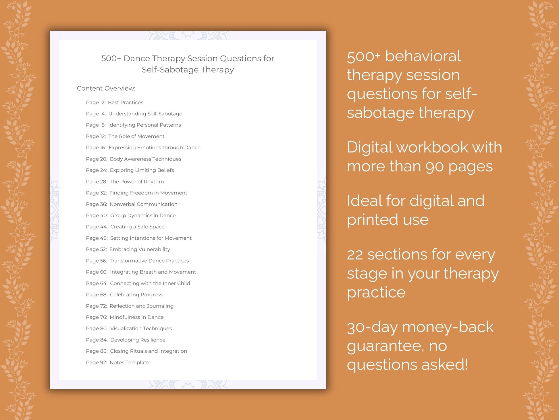 Self-Sabotage Dance Therapy Therapist Worksheets