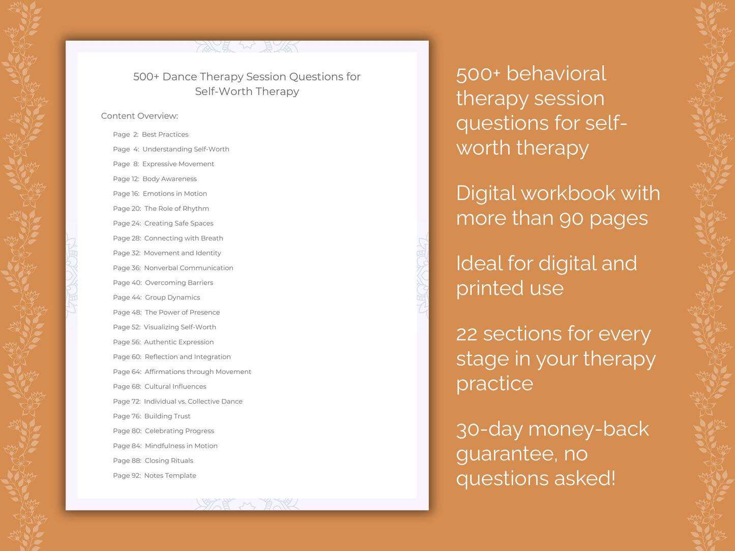 Self-Worth Dance Therapy Therapist Worksheets