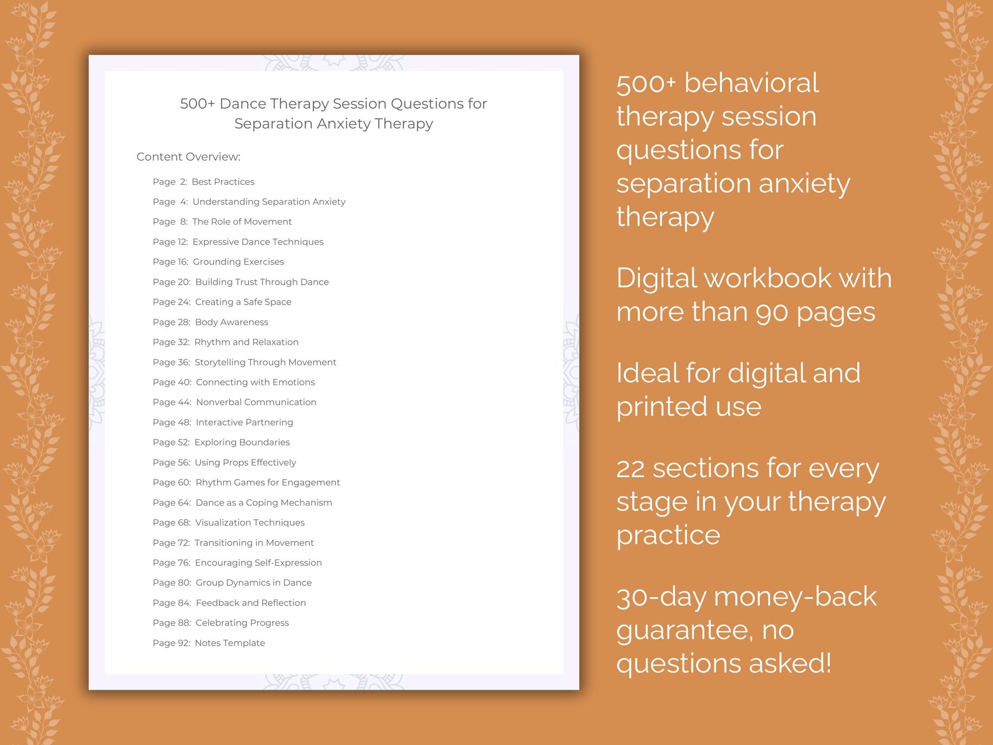 Separation Anxiety Dance Therapy Therapist Worksheets