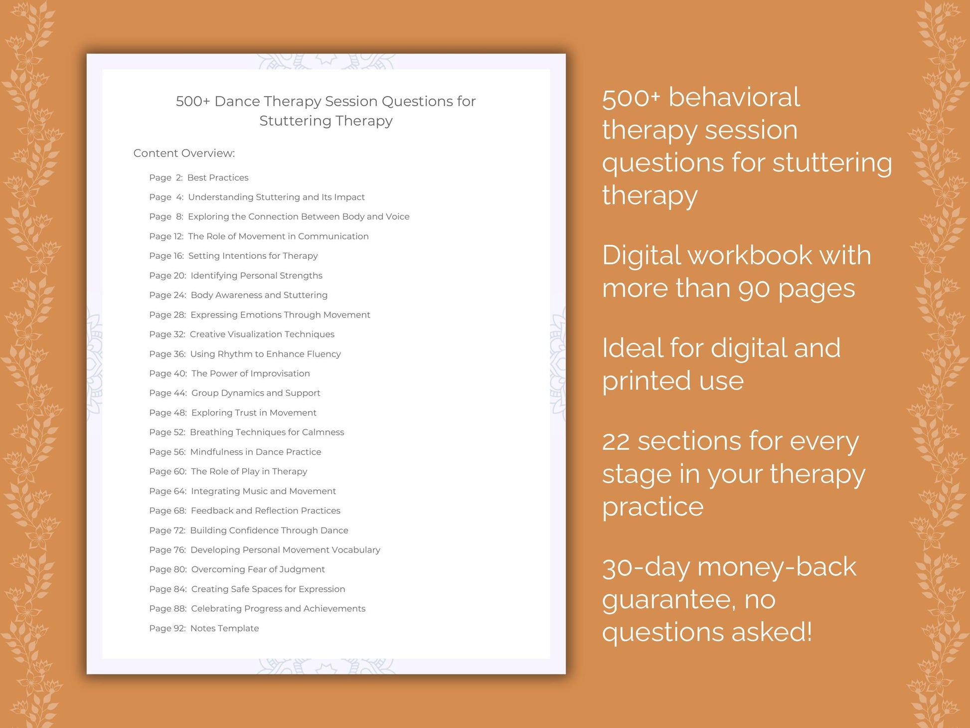 Stuttering Dance Therapy Therapist Worksheets