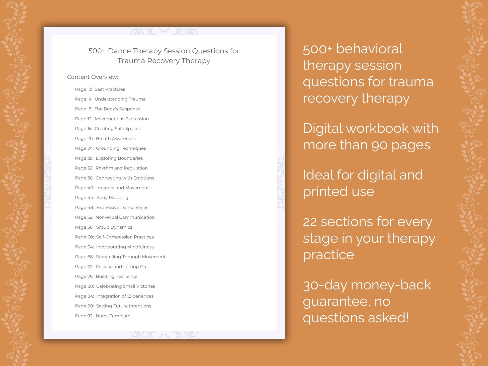 Trauma Recovery Dance Therapy Therapist Worksheets