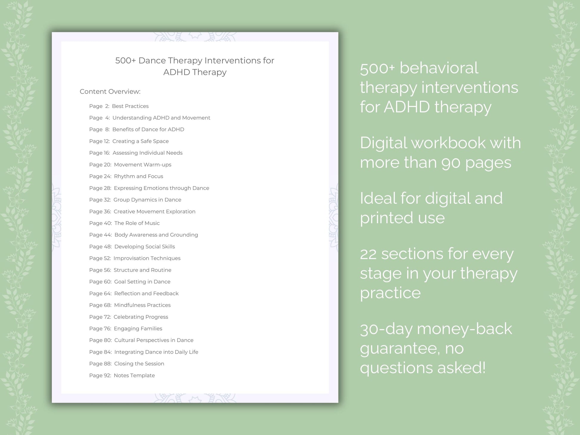 ADHD Dance Therapy Therapist Worksheets