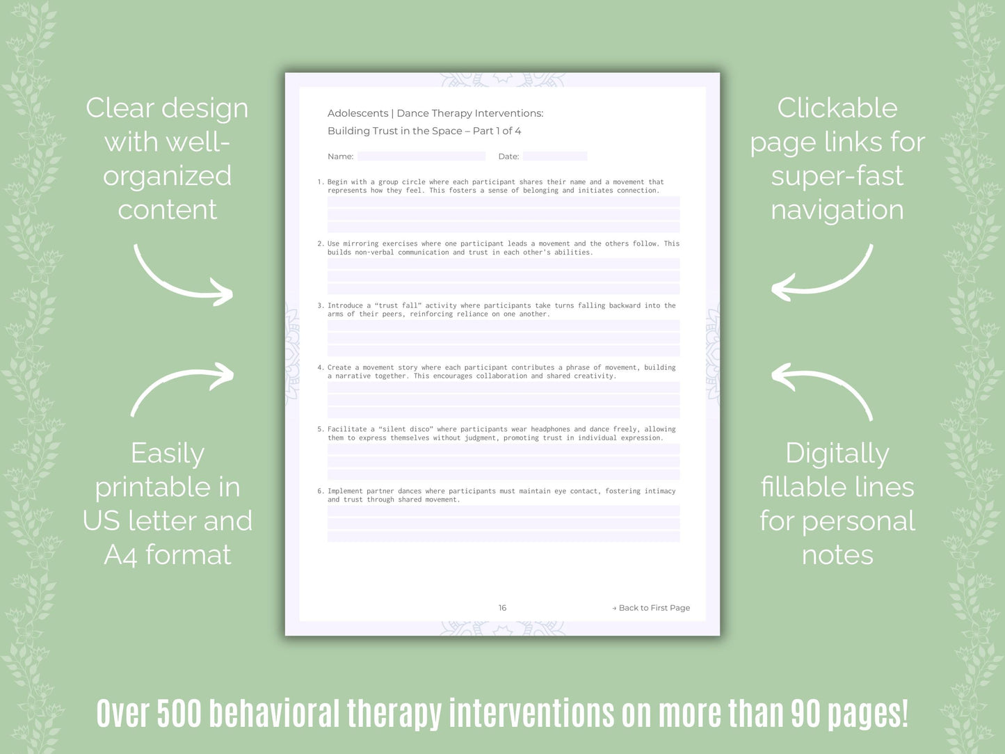 Adolescents Dance Therapy Counseling Templates