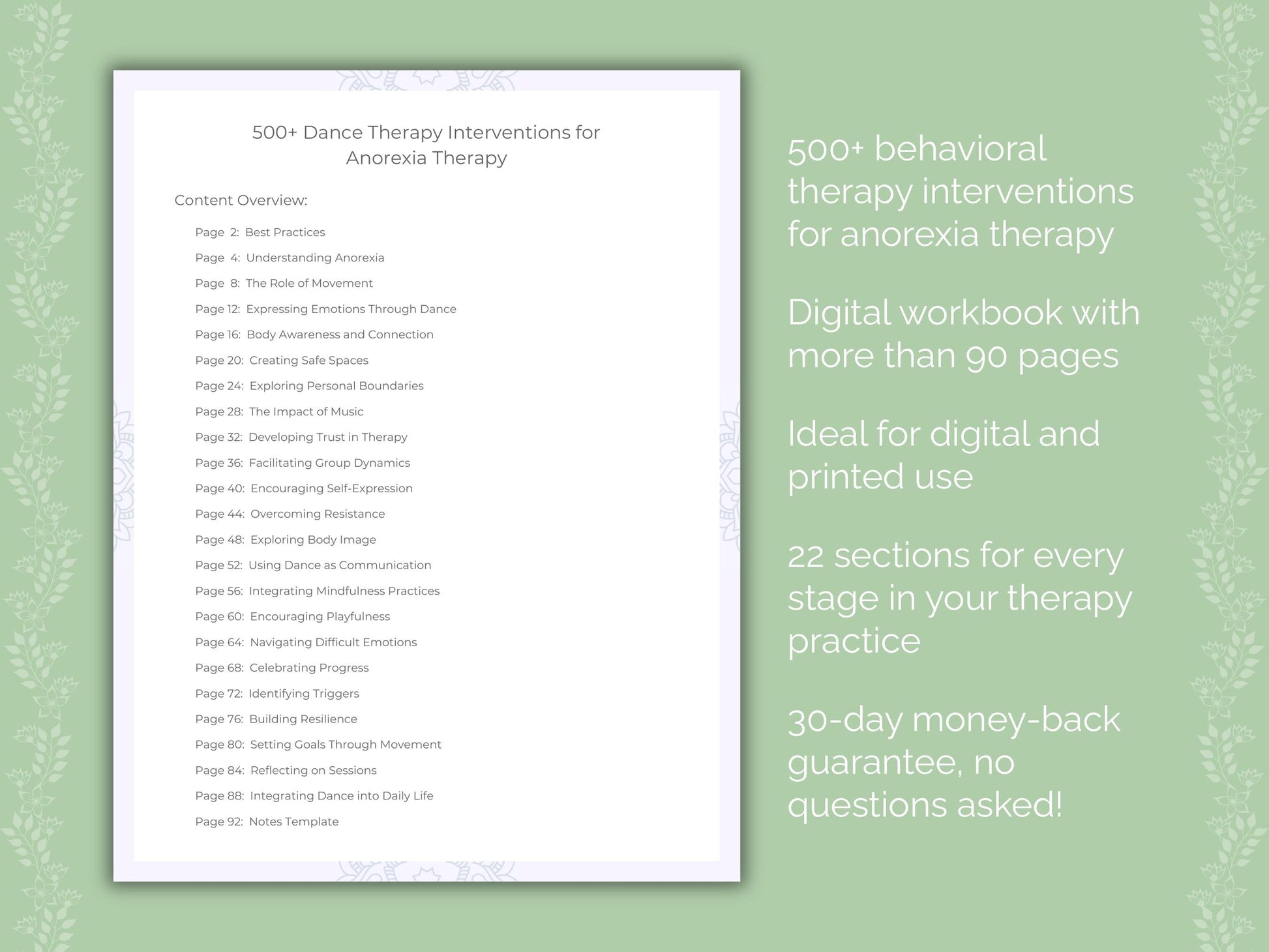 Anorexia Dance Therapy Therapist Worksheets