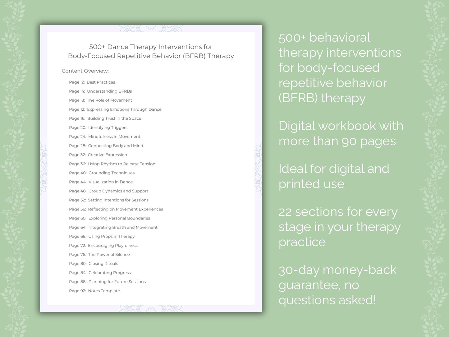 Body-Focused Repetitive Behavior (BFRB) Dance Therapy Therapist Worksheets