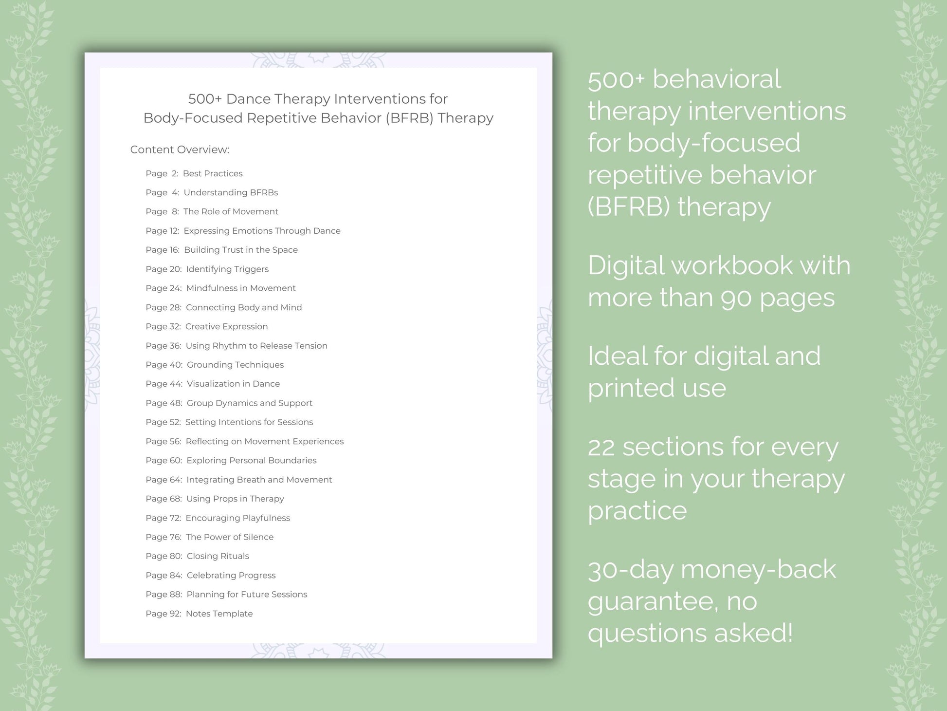 Body-Focused Repetitive Behavior (BFRB) Dance Therapy Therapist Worksheets