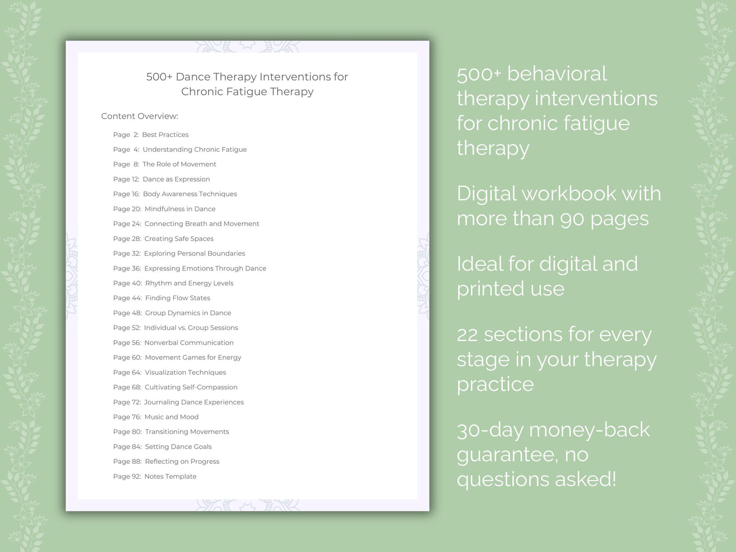 Chronic Fatigue Dance Therapy Therapist Worksheets