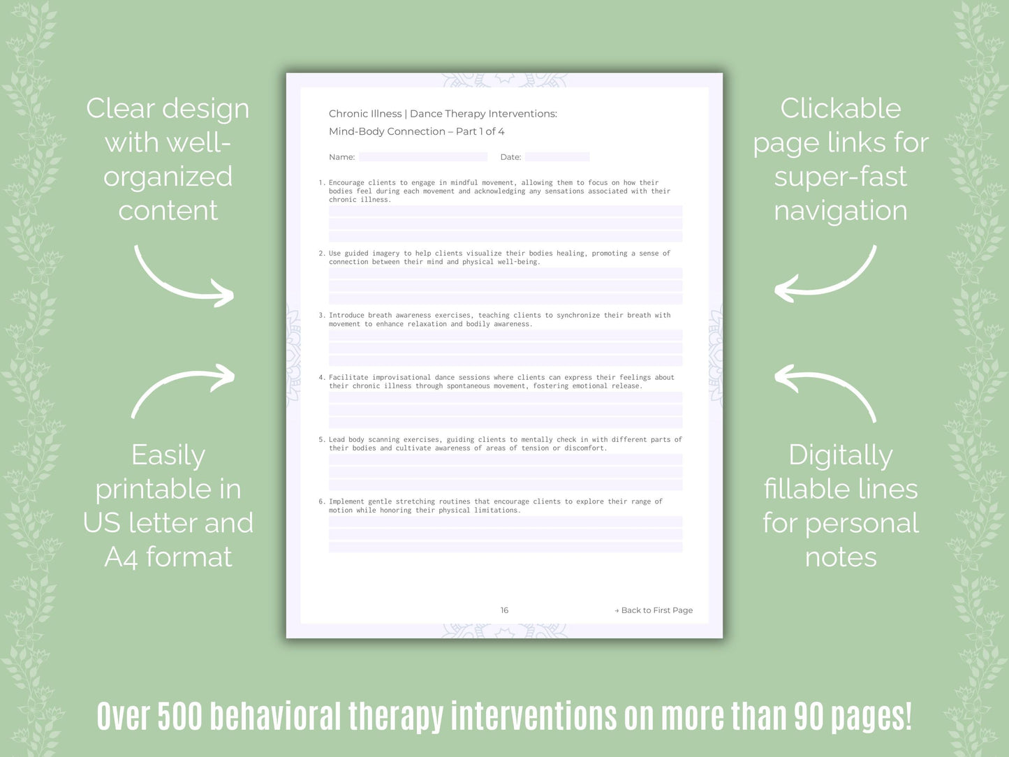 Chronic Illness Dance Therapy Counseling Templates