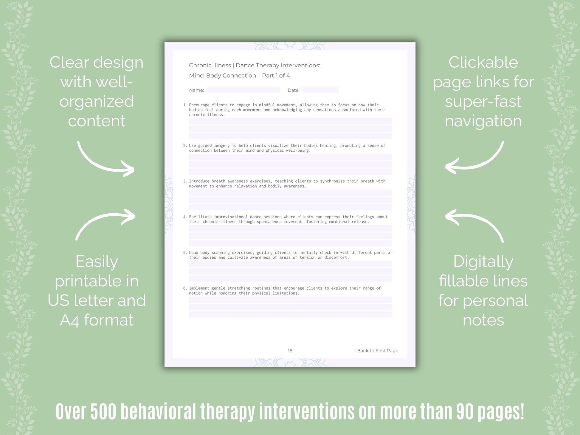 Chronic Illness Dance Therapy Counseling Templates