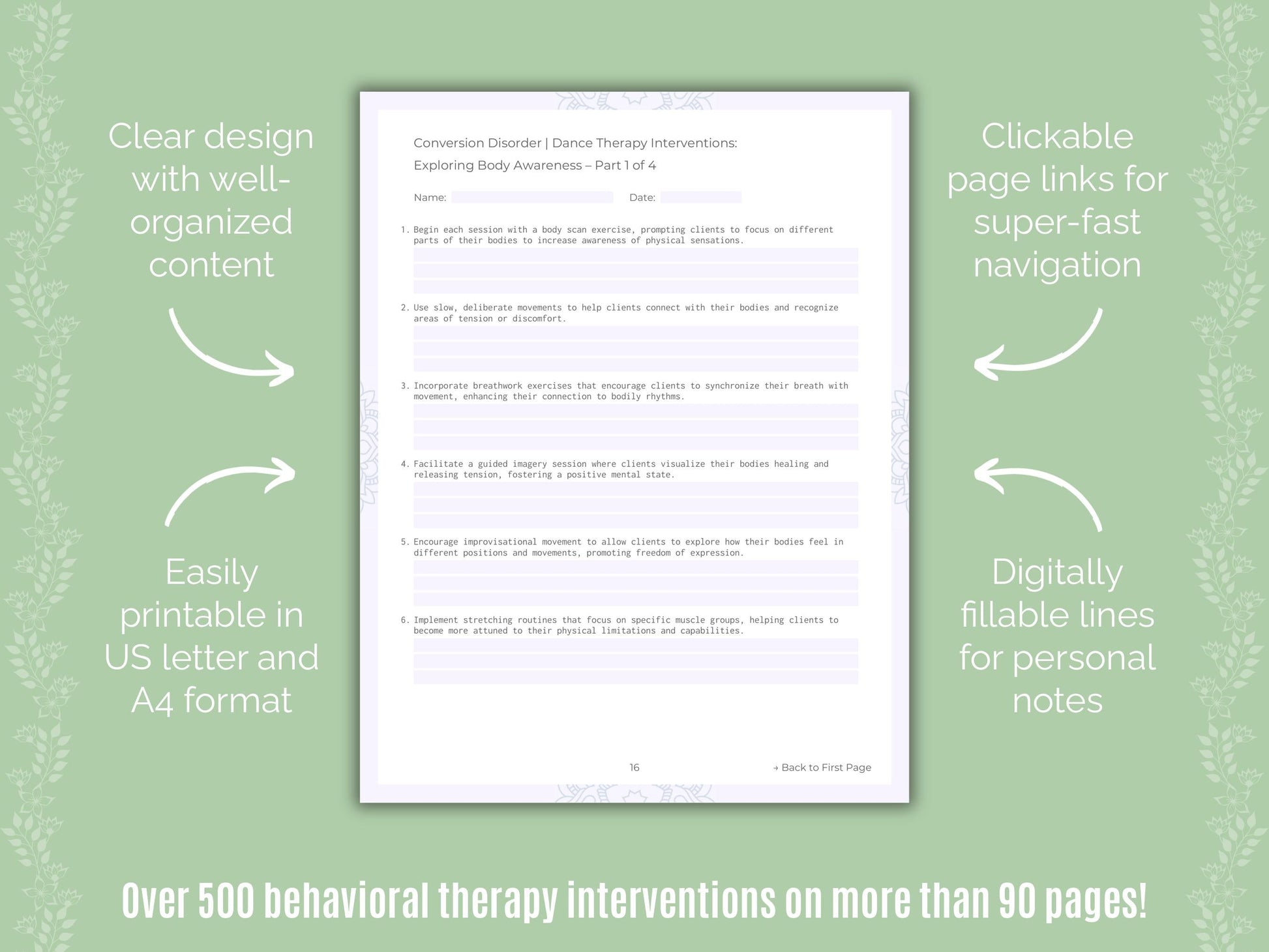 Conversion Disorder Dance Therapy Counseling Templates