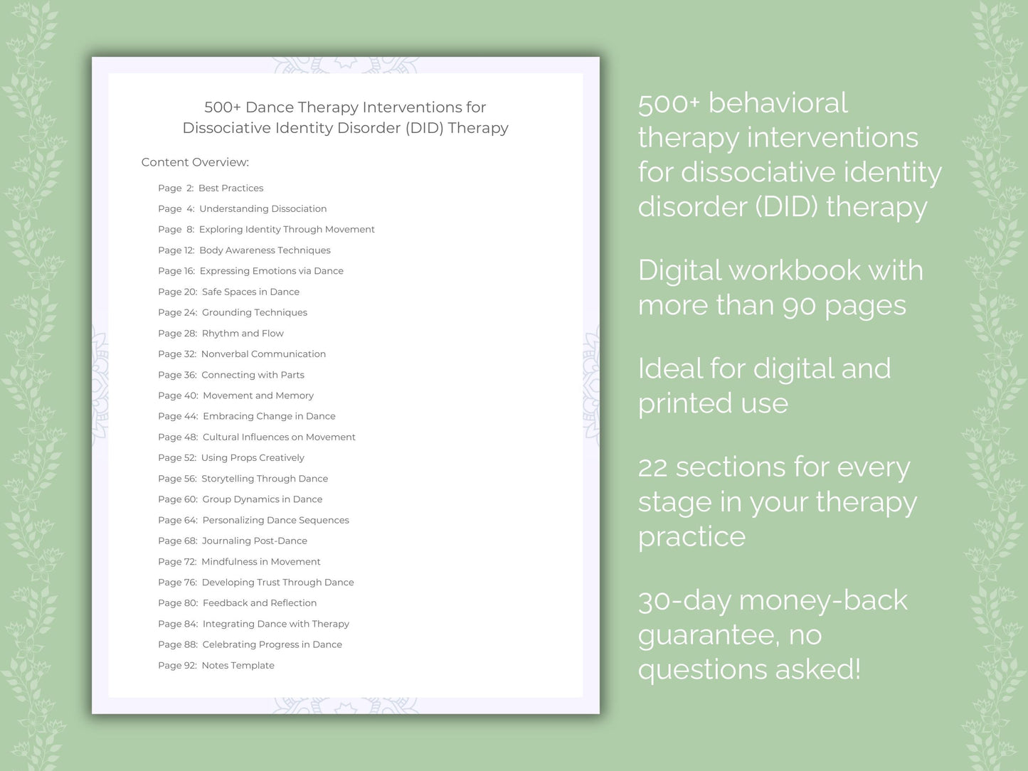 Dissociative Identity Disorder (DID) Dance Therapy Therapist Worksheets