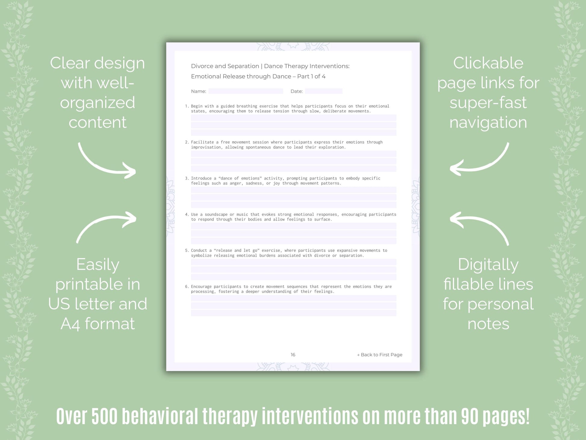 Divorce and Separation Dance Therapy Counseling Templates