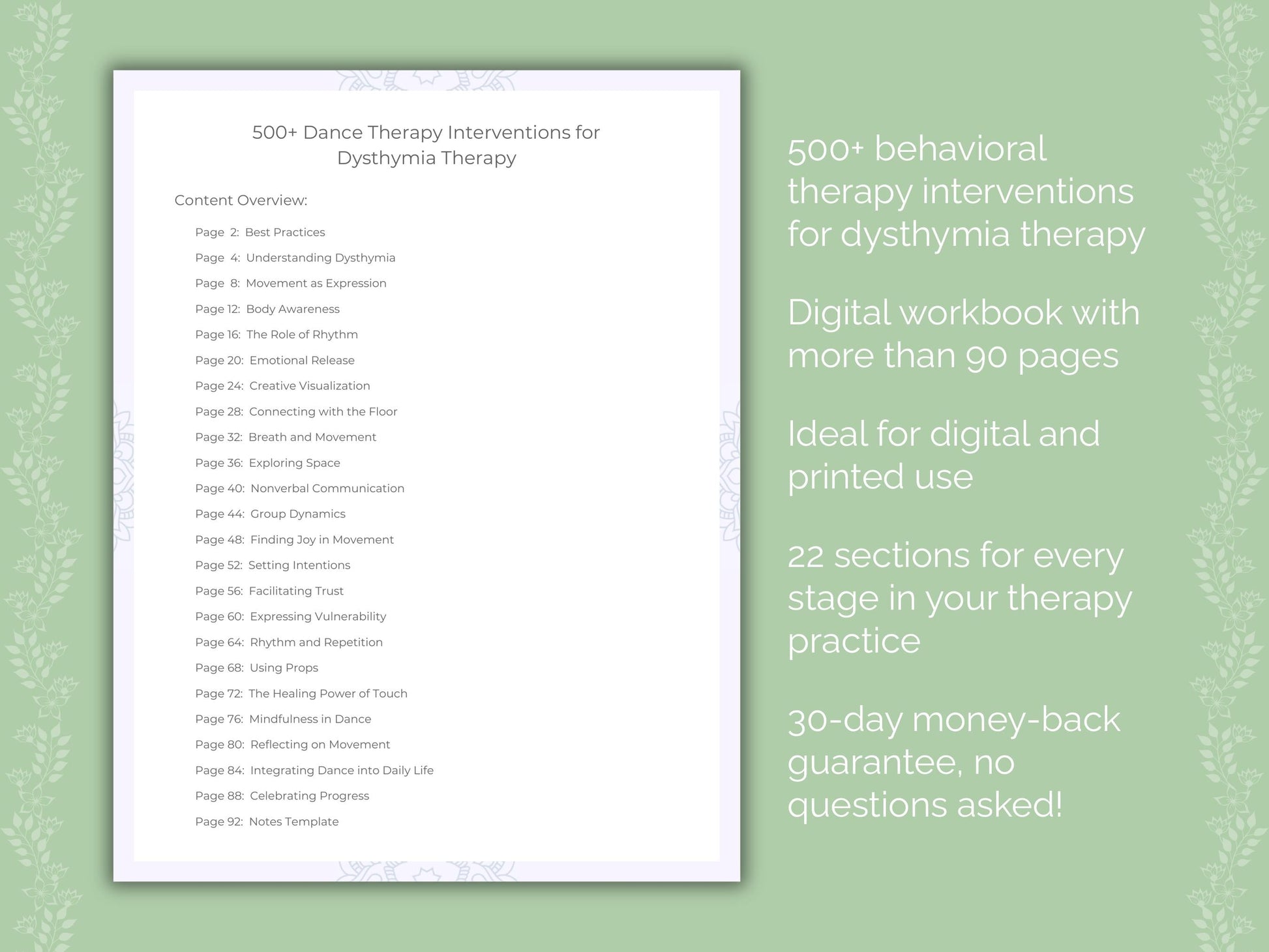 Dysthymia Dance Therapy Therapist Worksheets